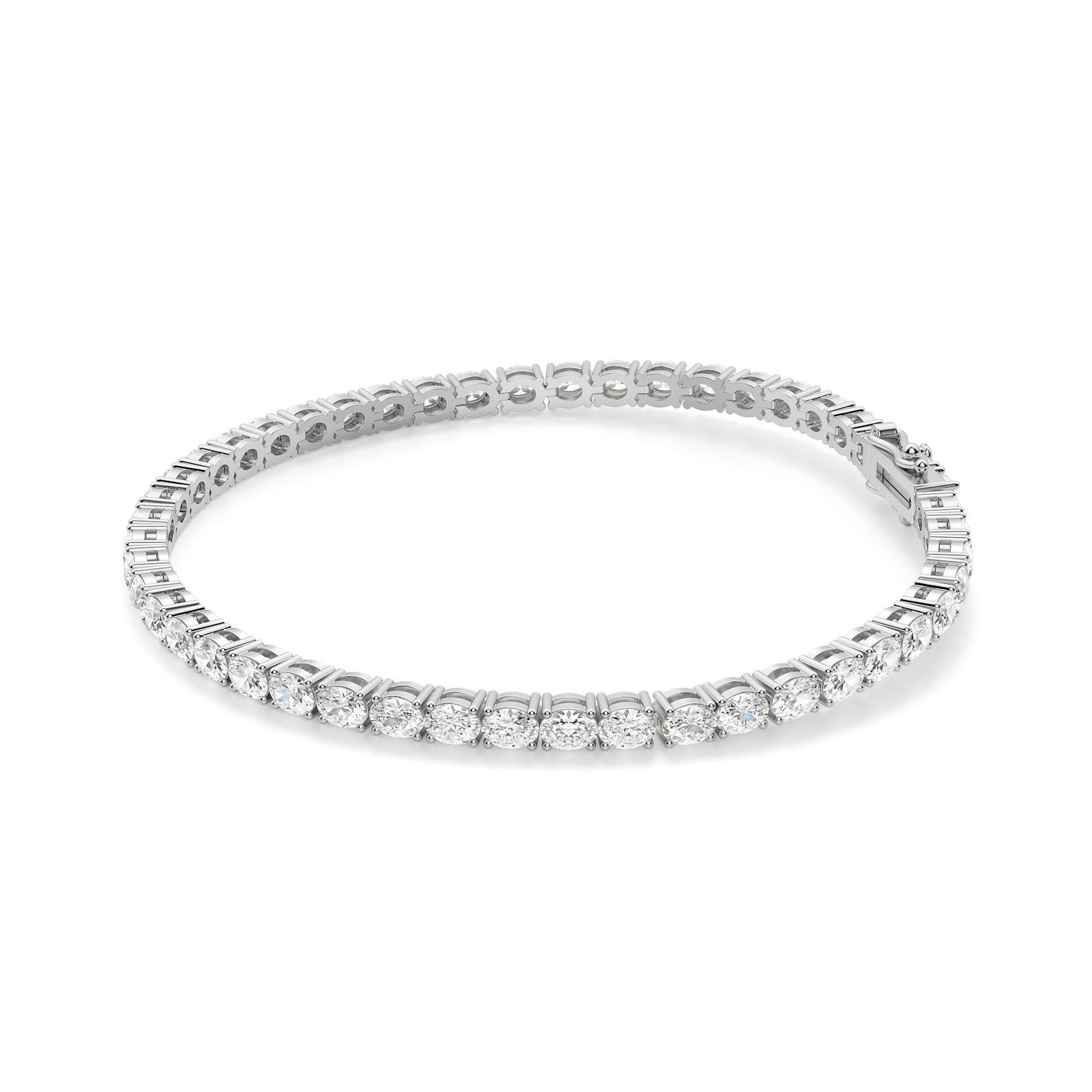 Pulsera de Tenis Corte Oval 4 Prong Diamante de Laboratorio 7.00 ct. tot. Oro Blanco 585 (14K) (White)