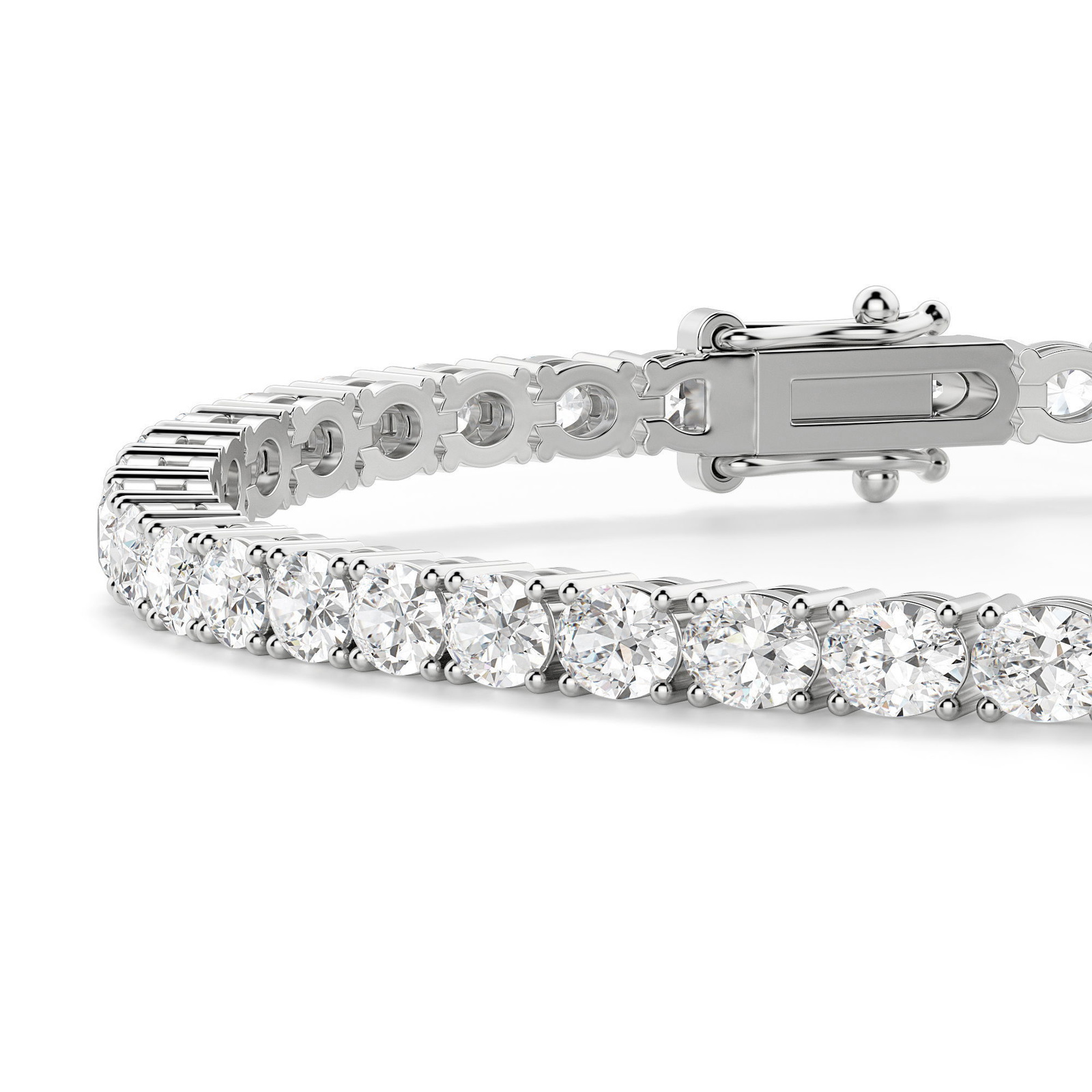 Pulsera de Tenis Corte Oval 4 Prong Diamante de Laboratorio 7.00 ct. tot. Oro Blanco 585 (14K) (White) — Foto 2 de 2