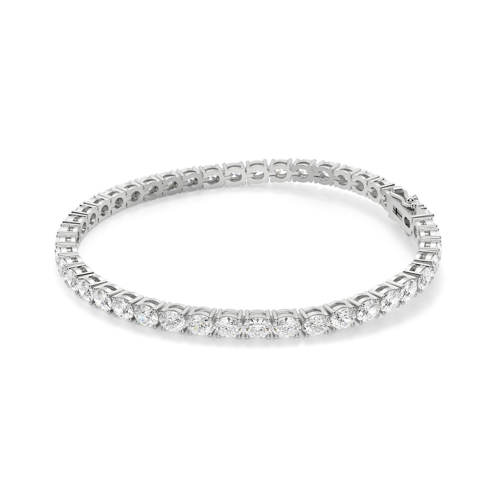 Pulsera de Tenis Corte Oval 4 Prong Diamante de Laboratorio 8.00 ct. tot. Oro Blanco 585 (14K) (White)