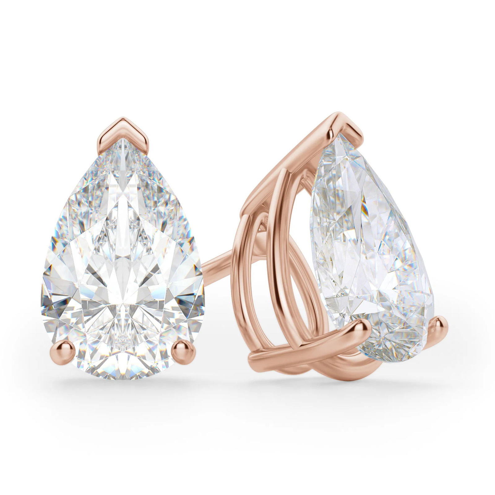 Pendientes de Botón Corte Pera 0.74 Quilates Tension Back Basket Set Diamante de Laboratorio Oro Rosa 585 (14K)