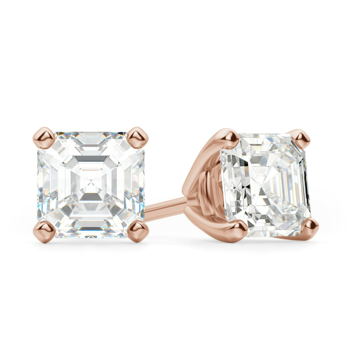 Pendientes de Botón Asscher 0.30 Quilates Tension Back Basket Set Diamante de Laboratorio Oro Rosa 585 (14K)