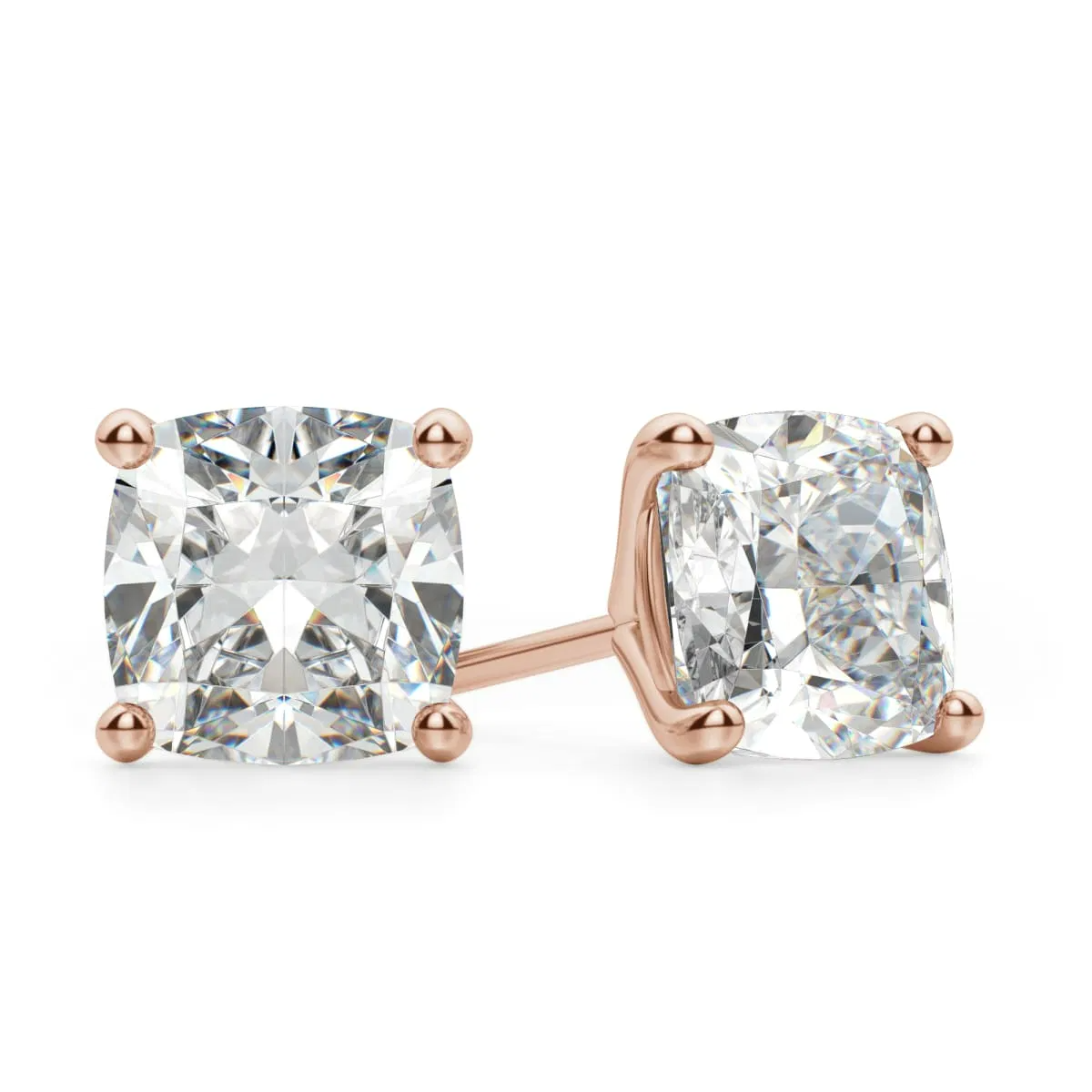 Pendientes de Botón Cojín 3.00 Quilates Tension Back Martini Set Diamante de Laboratorio Oro Rosa 585 (14K) (Rose)