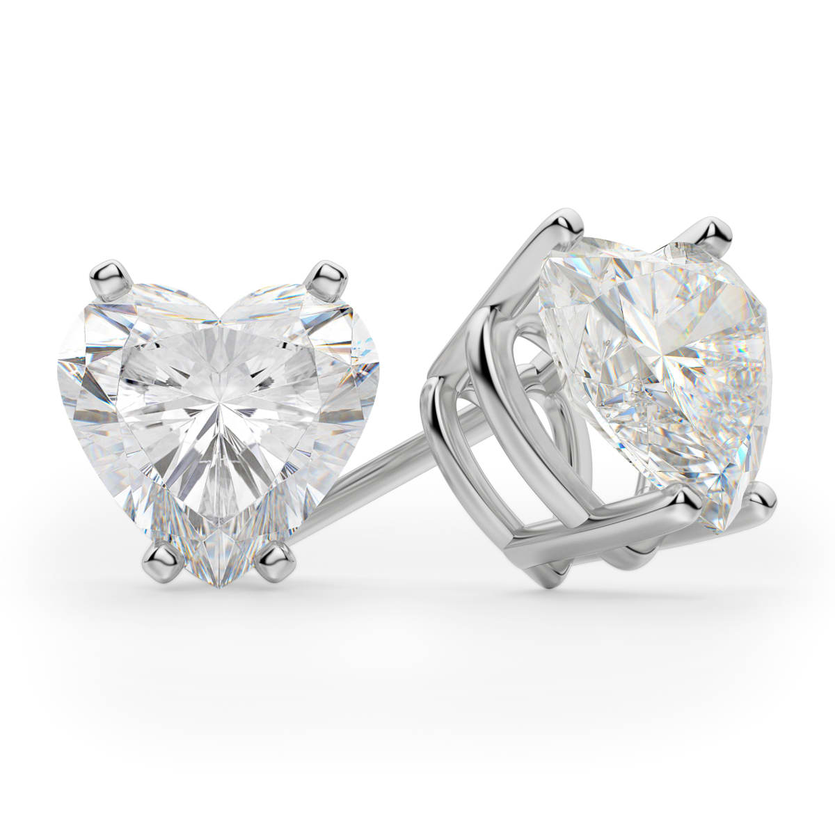 Pendientes de Botón Corazónes 4.00 Quilates Tension Back Basket Set Diamante de Laboratorio Oro Blanco 585 (14K) (White)