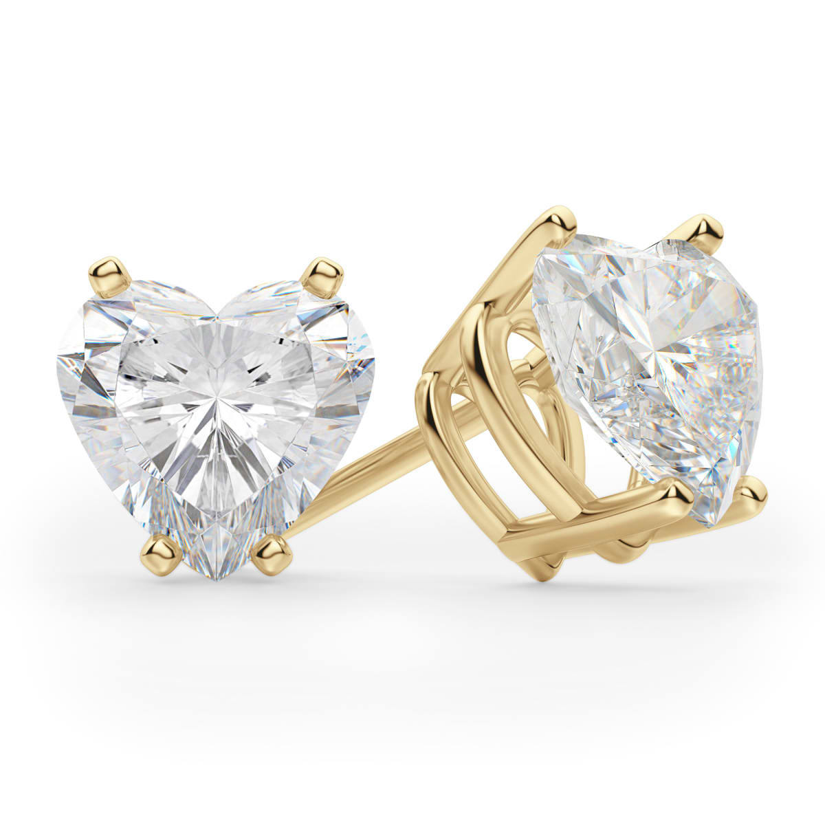 Pendientes de Botón Corazónes 2.00 Quilates Tension Back Basket Set Diamante de Laboratorio Oro Amarillo 585 (14K) (Yellow)