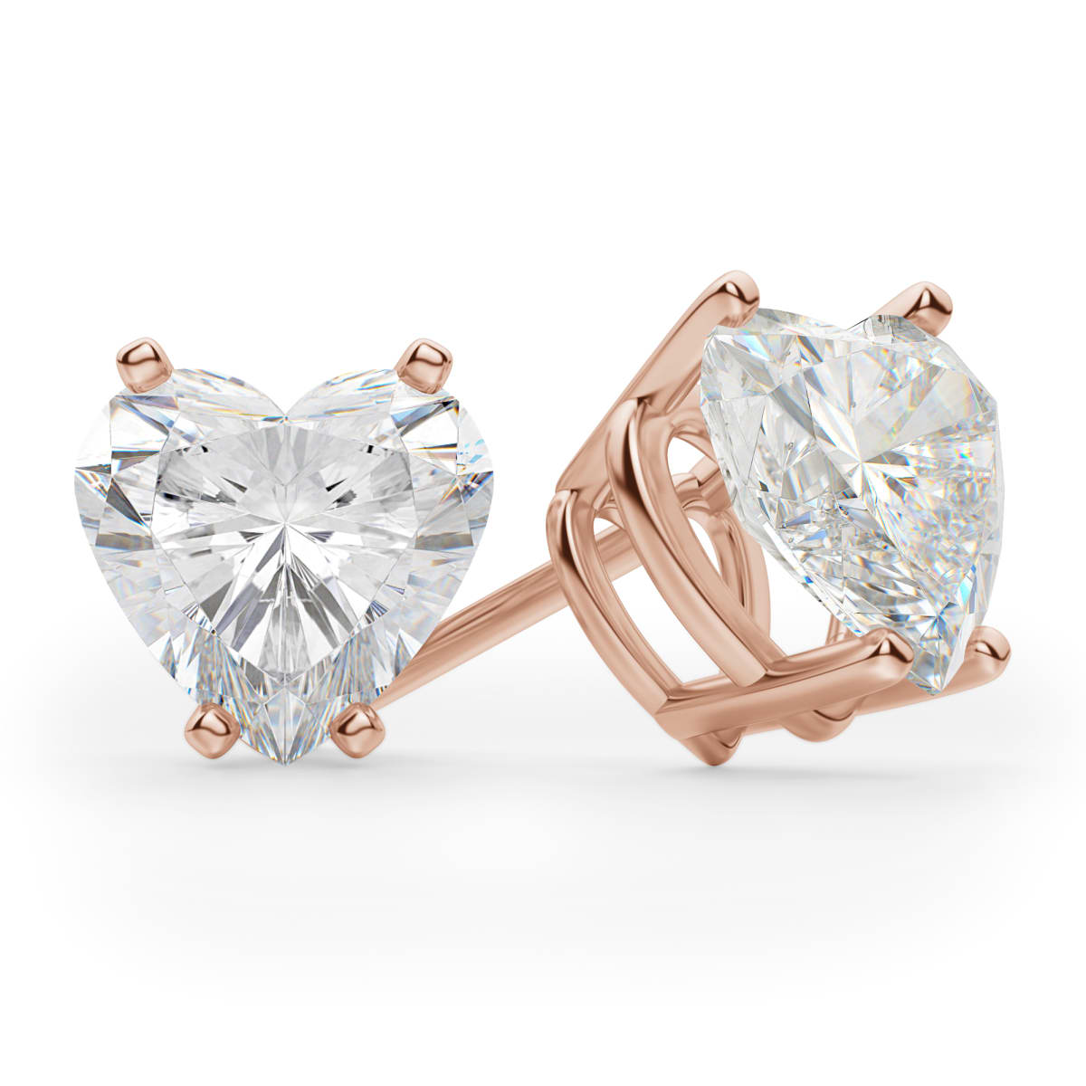 Pendientes de Botón Corazónes 4.00 Quilates Tension Back Basket Set Diamante de Laboratorio Oro Rosa 585 (14K) (Rose)