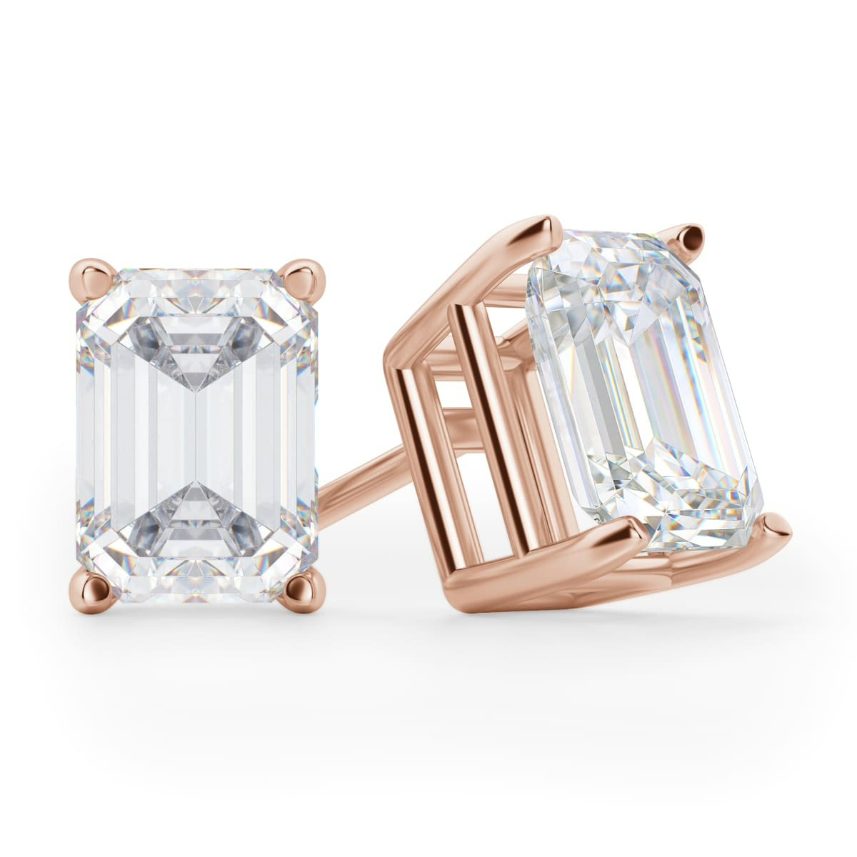 Pendientes de Botón Esmeralda 0.50 Quilates Tension Back Basket Set Diamante de Laboratorio Oro Rosa 585 (14K)