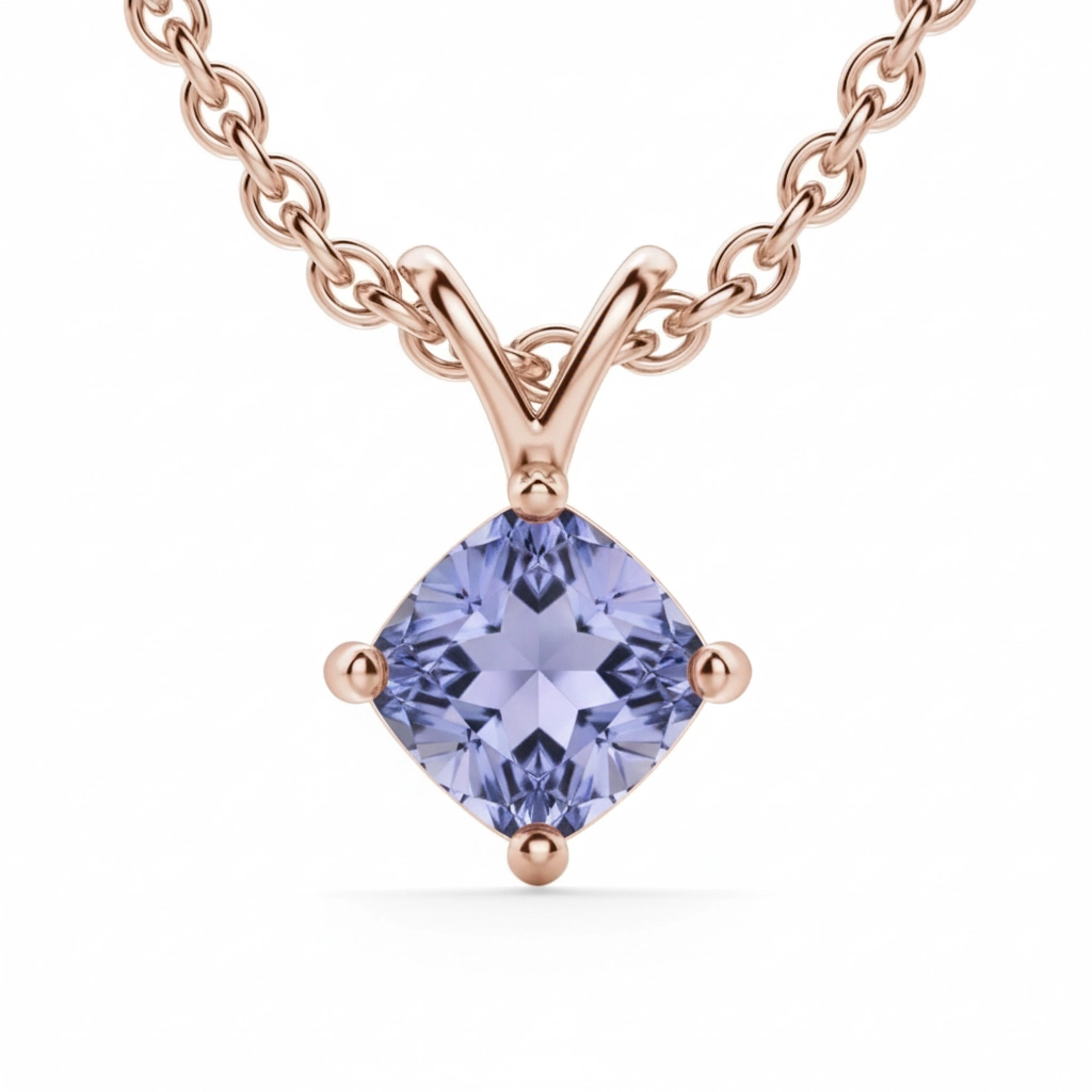 Colgante con Tanzanita Cojín 1.00 ct Kite Set Plata Chapada Oro Rosa