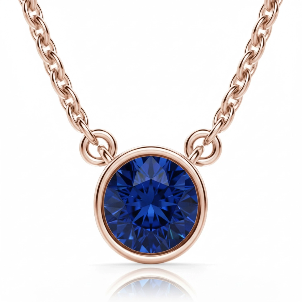 Collar Marseille con Zafiro Redondo 1.00 ct Plata Chapada Oro Rosa