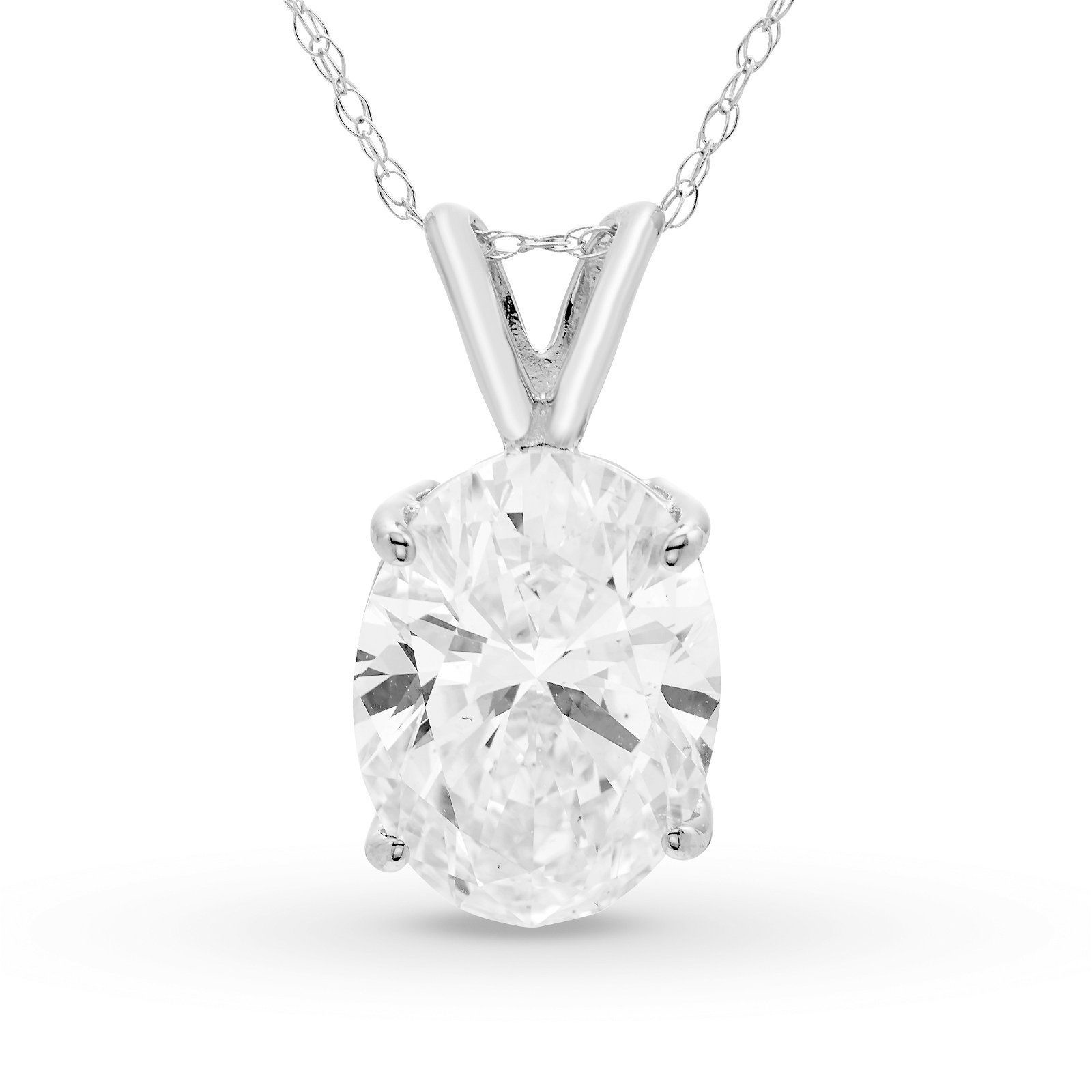 Colgante Solitario Ovalado 3.00 ct Diamante de Laboratorio Oro Blanco 585 (14K) (White)