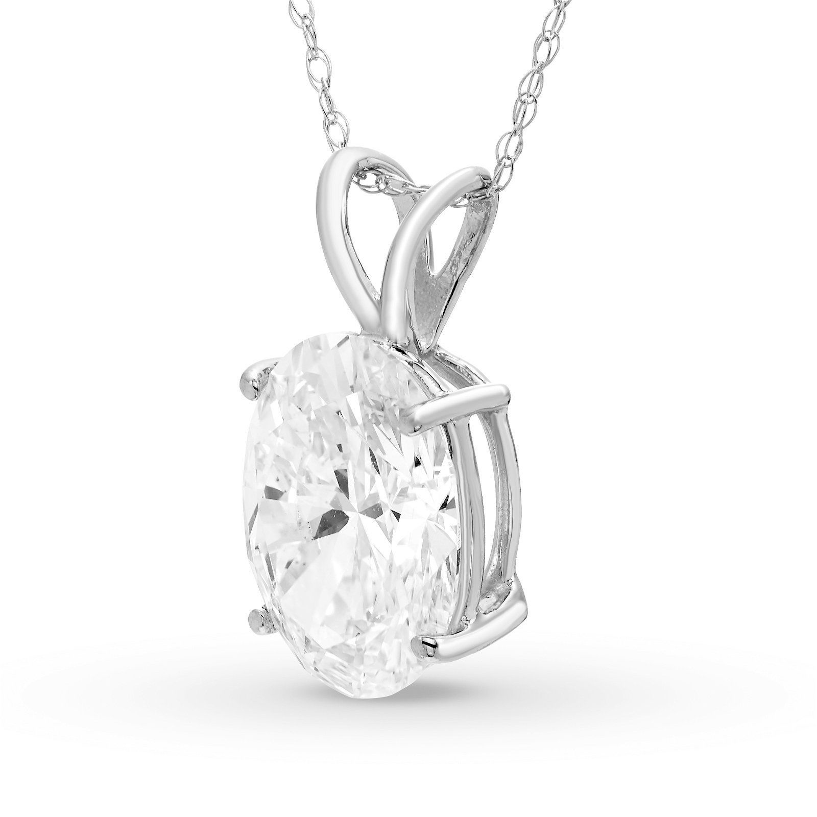 Colgante Solitario Ovalado 3.00 ct Diamante de Laboratorio Oro Blanco 585 (14K) (White) — Foto 2 de 2