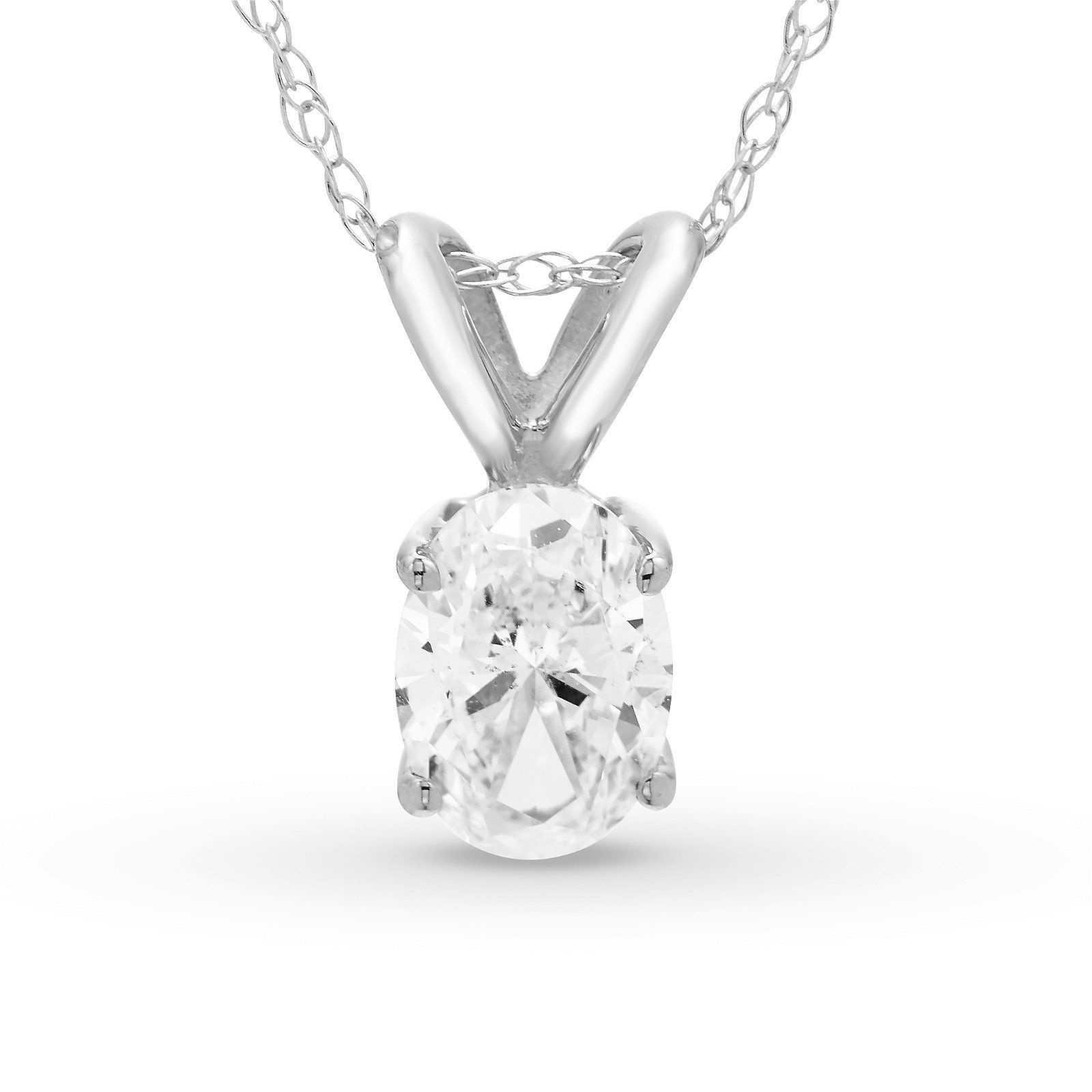 Colgante Solitario Ovalado 0.50 ct Diamante de Laboratorio Oro Blanco 585 (14K)