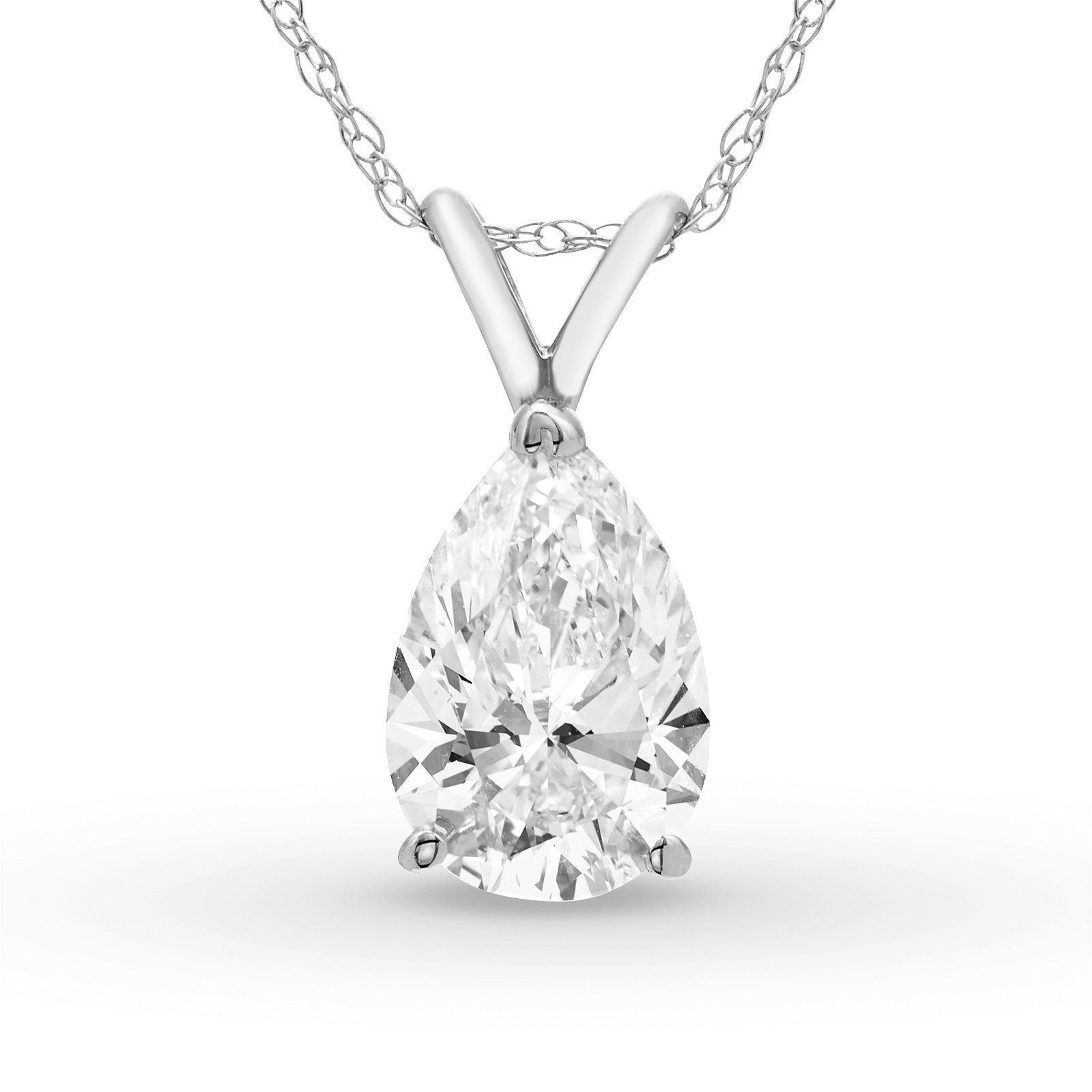Colgante Solitario Pera 1.50 ct Diamante de Laboratorio Oro Blanco 585 (14K) (White)