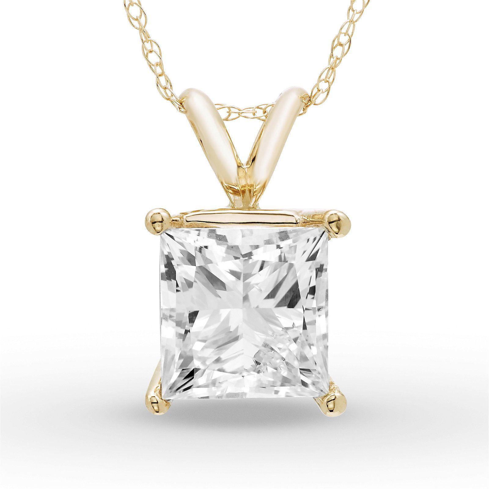 Colgante Solitario Princesa 2.00 ct Diamante de Laboratorio Oro Amarillo 585 (14K) (Yellow)