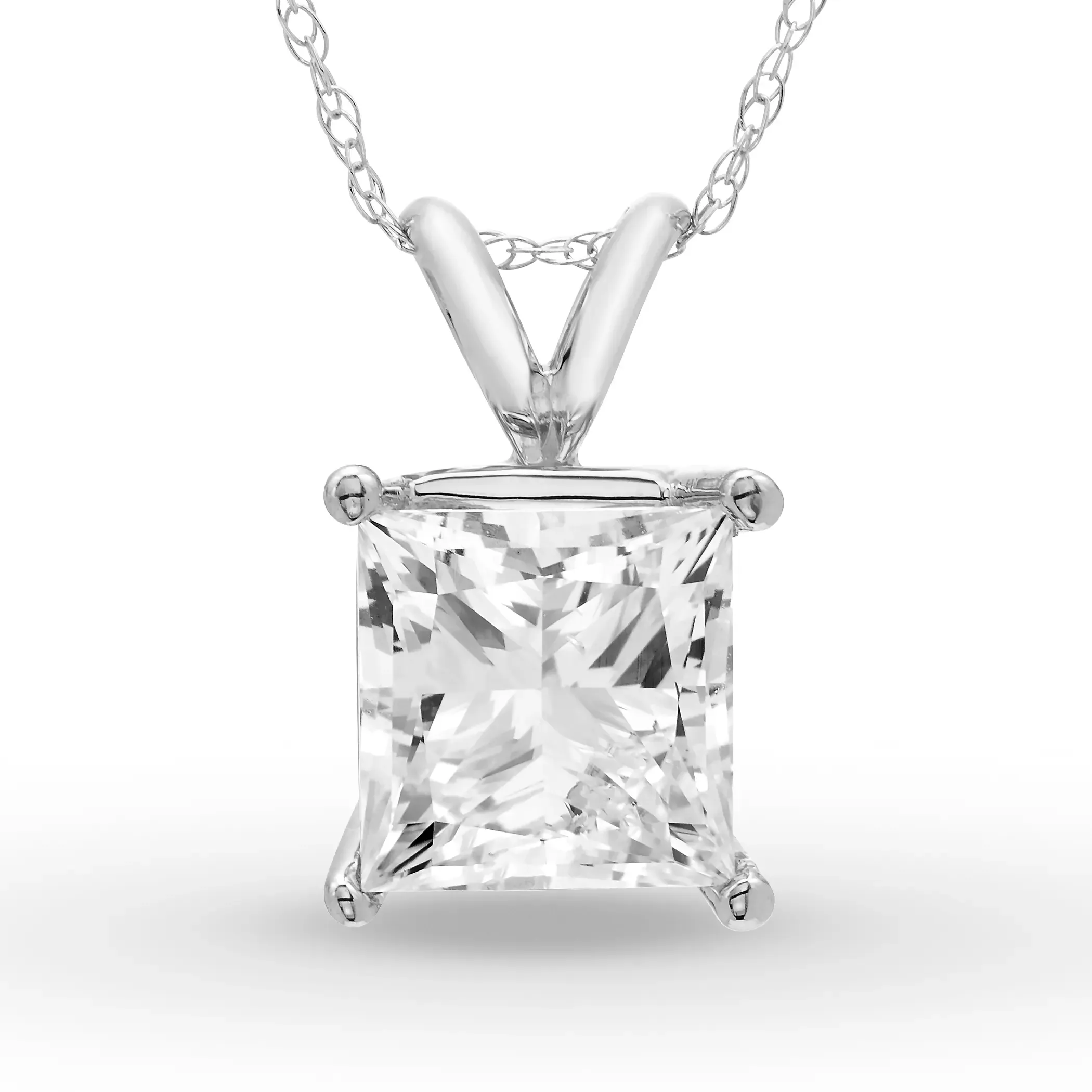 Colgante Solitario Princesa 0.50 ct Diamante de Laboratorio Oro Blanco 585 (14K)