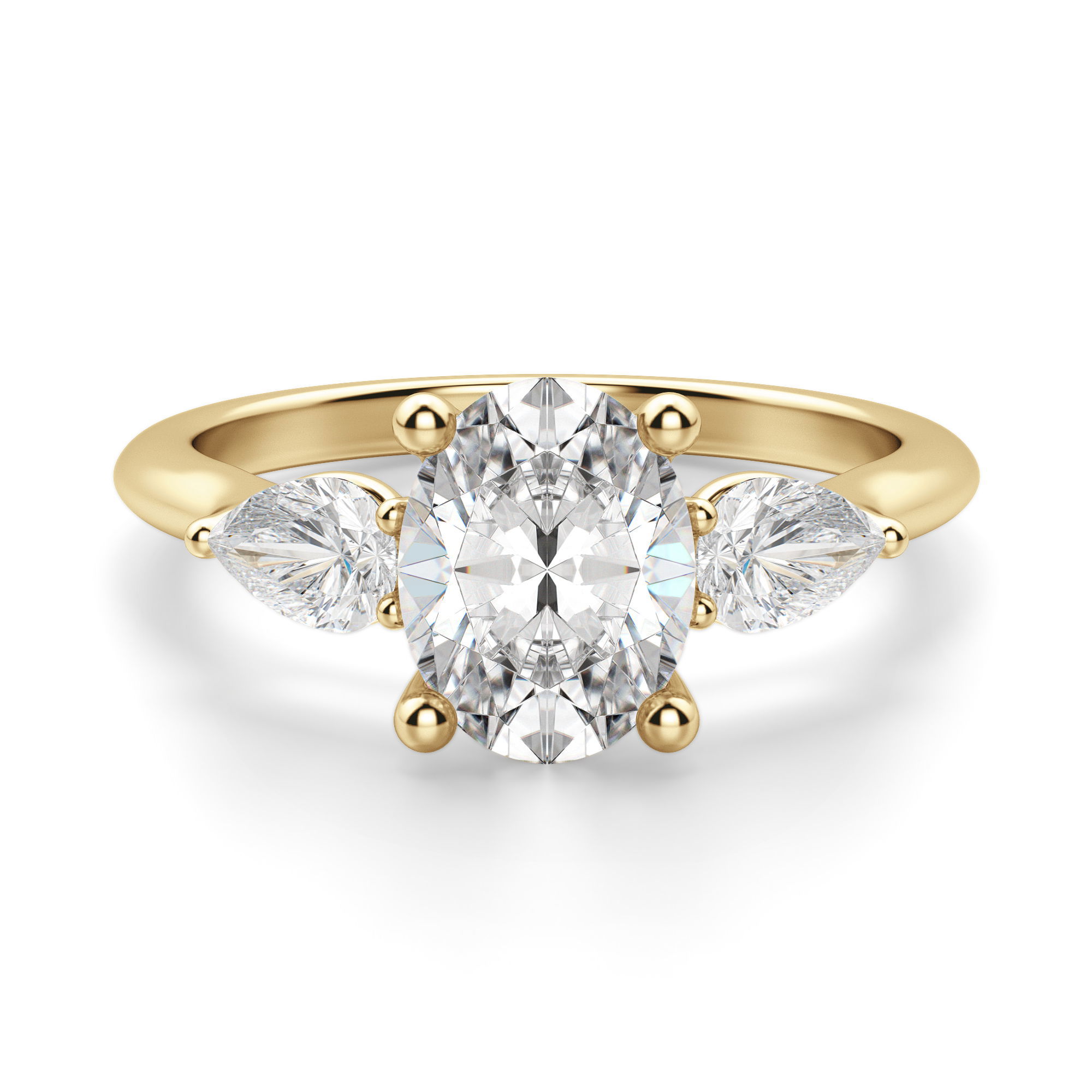 Anillo de Compromiso Clásico Corte Ovalado 1.00 ct con Piedras de Pera Diamante Natural Oro Amarillo 750 (18K) (Yellow)