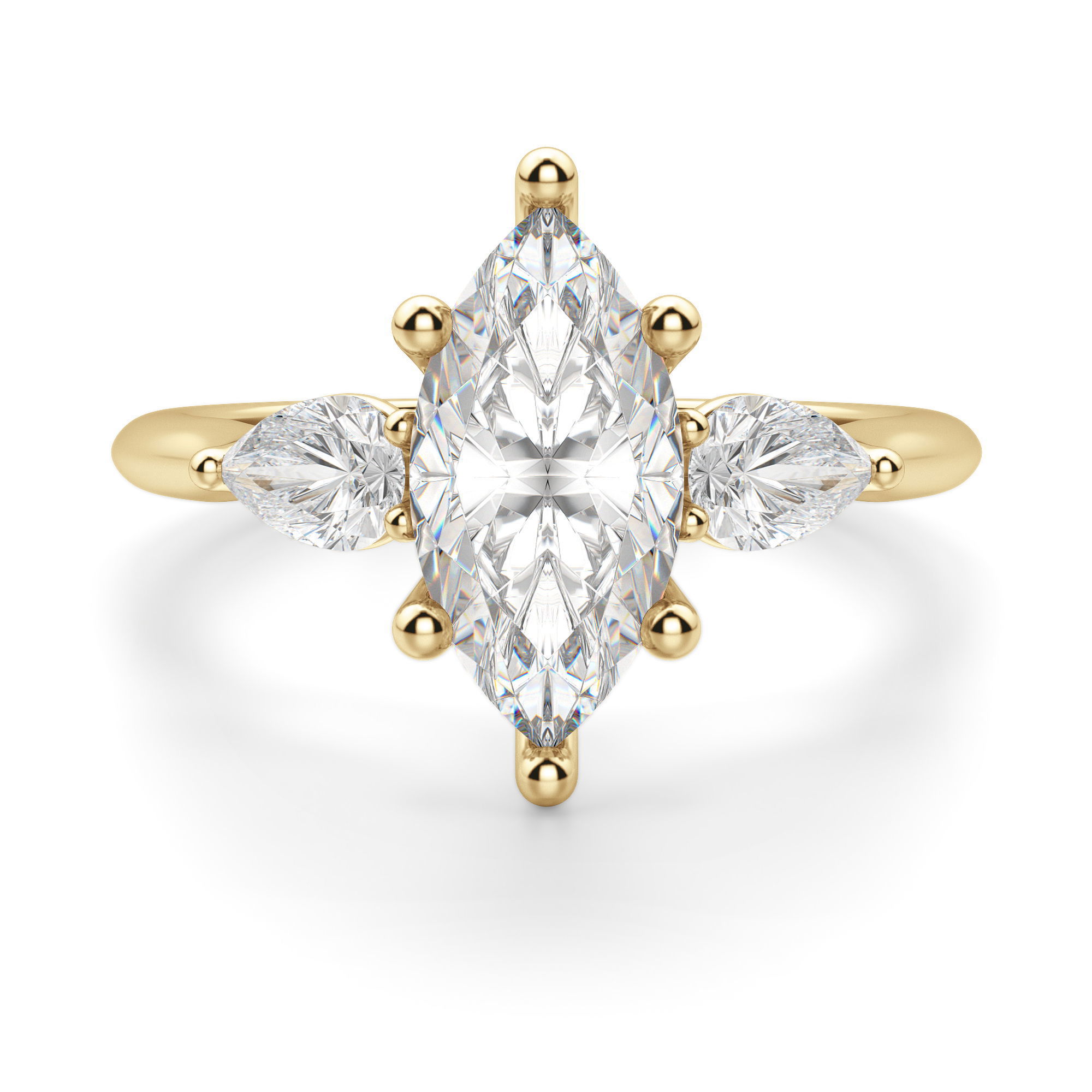 Anillo de Compromiso Clásico Marquesa 0.50 ct con Piedras de Pera Diamante Natural Oro Amarillo 750 (18K) (Yellow)
