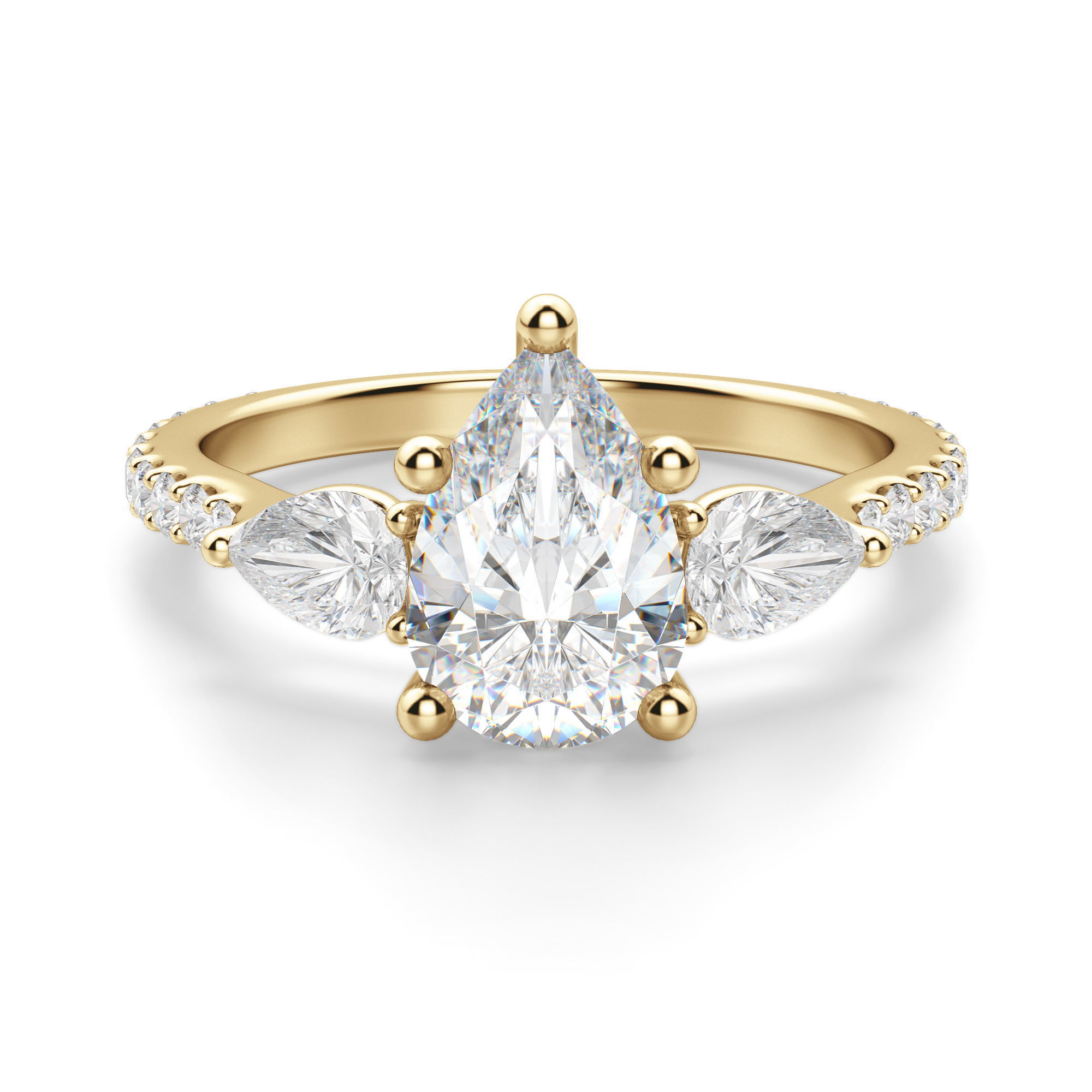 Anillo de Compromiso Acentuado Pera 0.50 ct con Piedras de Pera Diamante Natural Oro Amarillo 750 (18K) (Yellow)