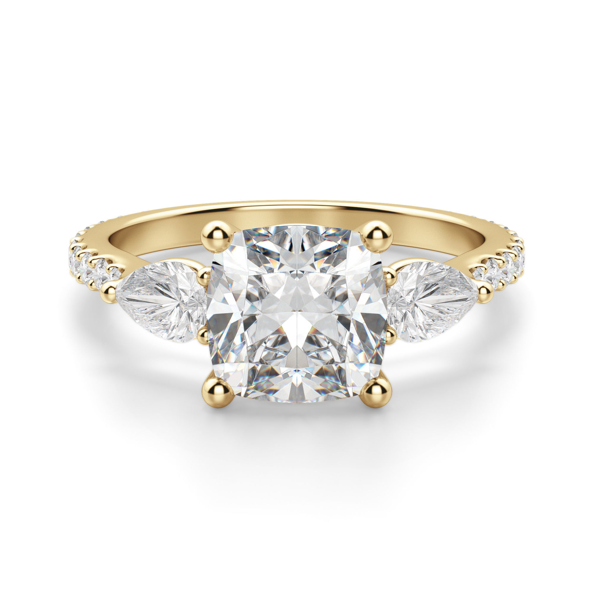 Omara.es Anillo de Compromiso Acentuado Cojín 0.50 ct con Piedras de Pera Yellow
