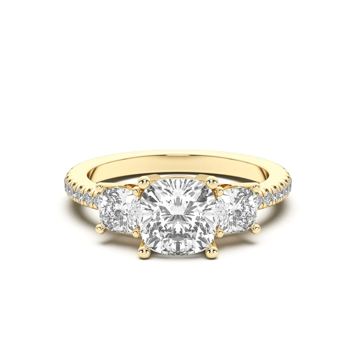 Anillo de Compromiso de Tres Piedras Acentuado Cojín 0.75 ct Diamante Natural Oro Amarillo 750 (18K) (Yellow)