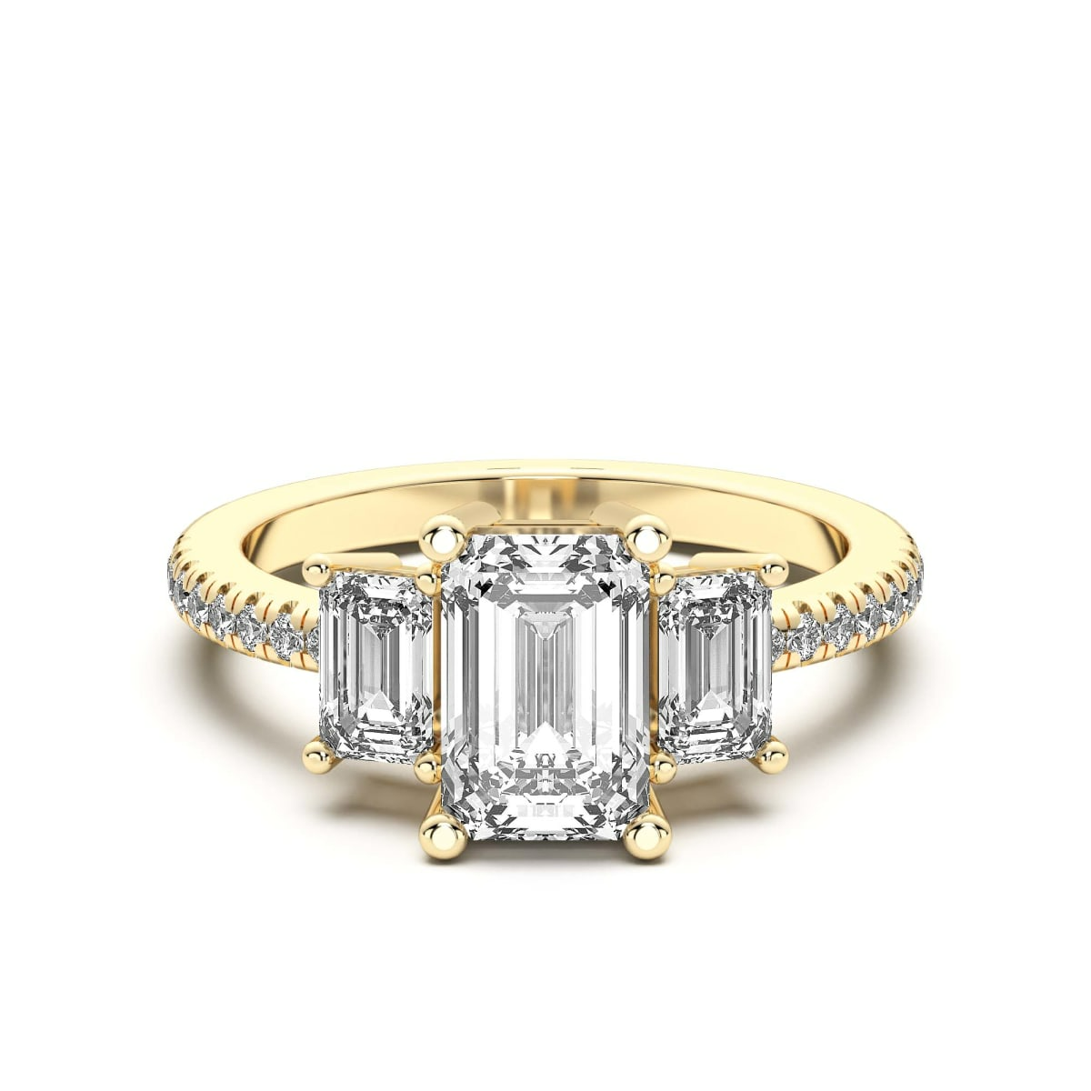 Omara.es Anillo de Compromiso de Tres Piedras Acentuado Esmeralda 0.75 Yellow
