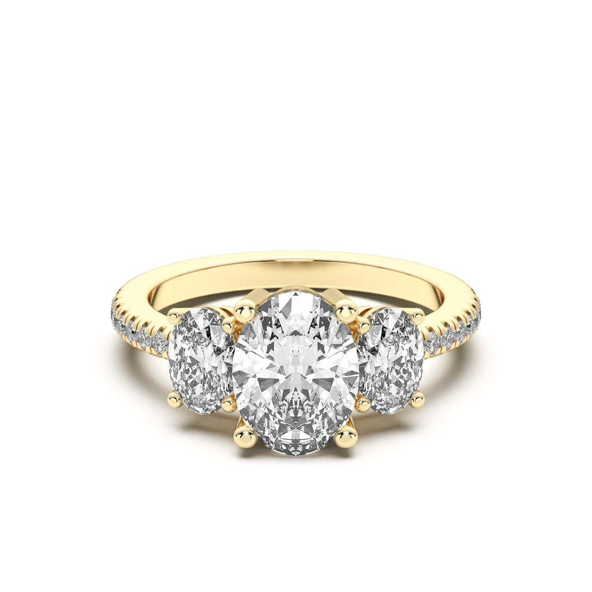 Omara.es Anillo de Compromiso de Tres Piedras Acentuado Corte Ovalado 3.00 ct Diamante Natural Oro Amarillo 585 (14K)