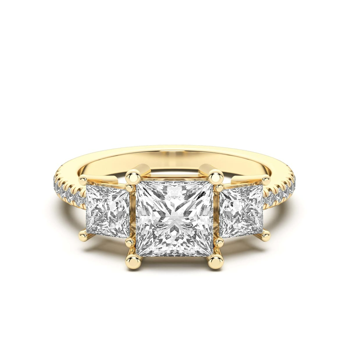 Anillo de Compromiso de Tres Piedras Acentuado Princesa 1.75 ct Diamante Natural Oro Amarillo 585 (14K) (Yellow)