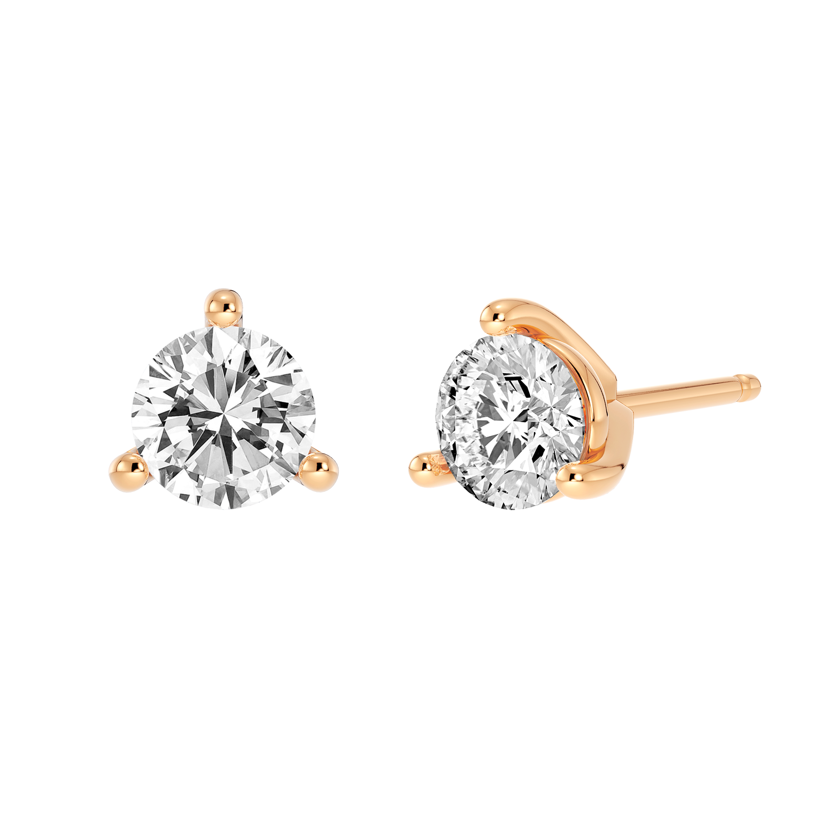 Pendientes de Botón Clásicos con Diamantes Naturales Redondos 0.50 Quilates Plata Rosa