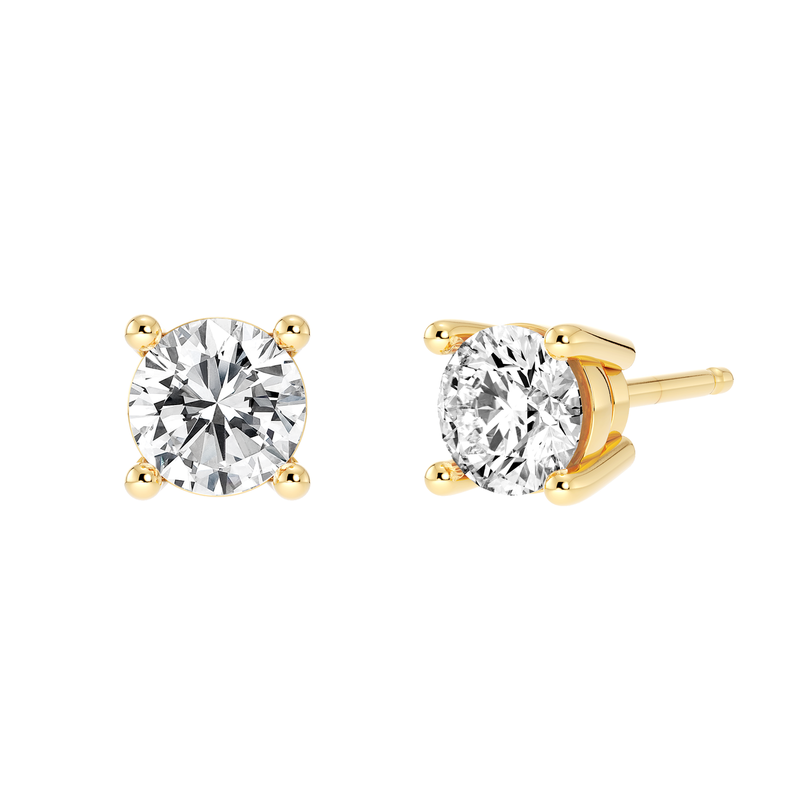 Pendientes de Botón 4-Prong con Diamantes Naturales Redondos 0.50 Quilates Plata Amarilla