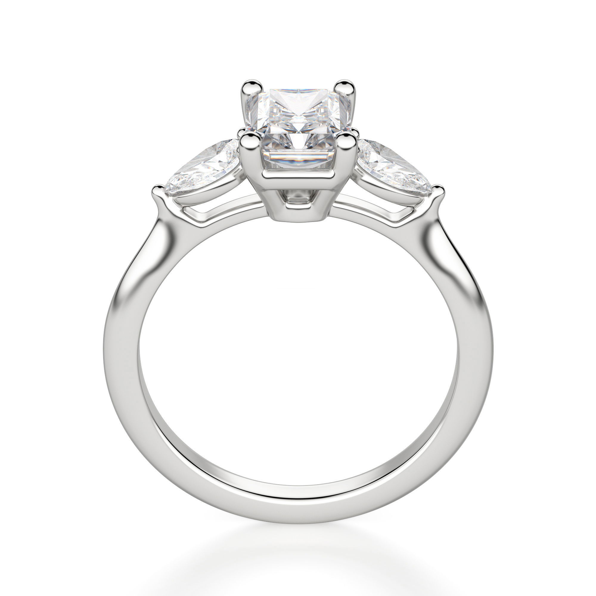 Anillo de Compromiso Clásico Radiante 1.50 ct con Piedras de Pera Diamante Natural Oro Blanco 750 (18K) (White) — Foto 2 de 2