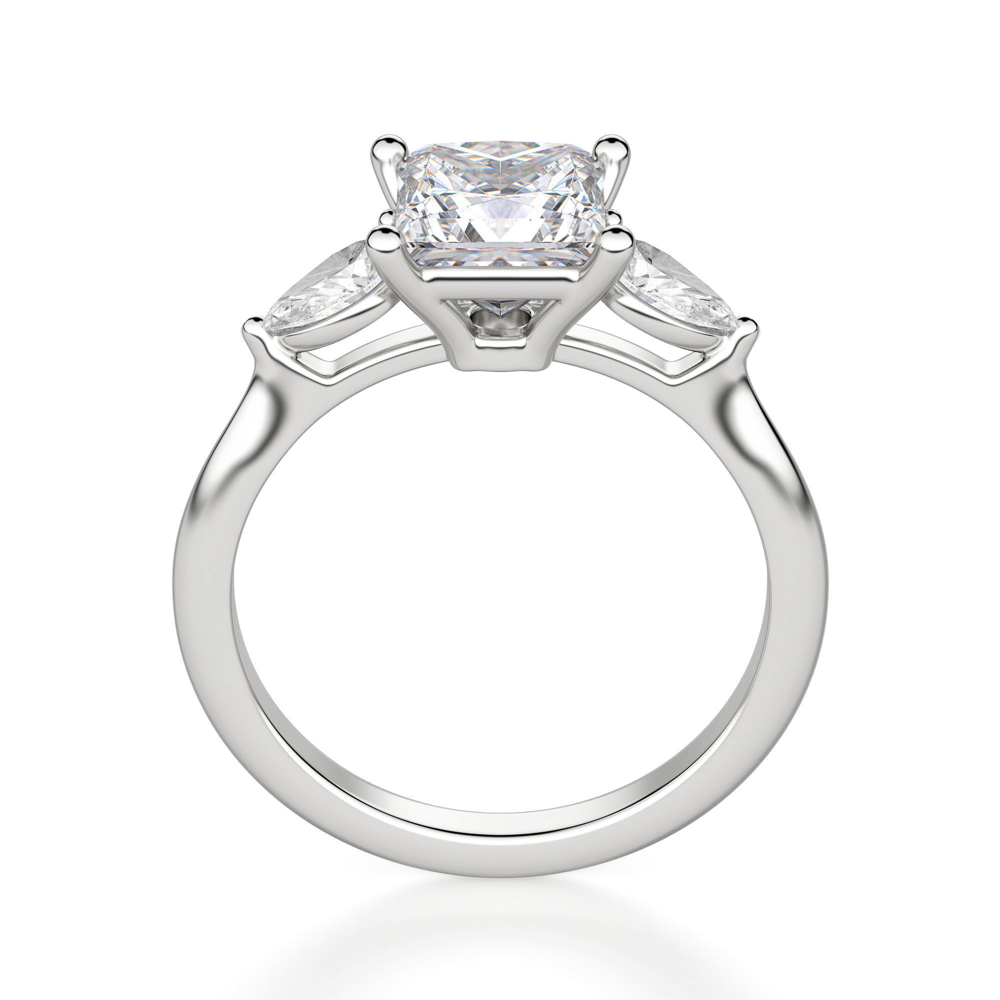 Anillo de Compromiso Clásico Princesa 0.50 ct con Piedras de Pera Diamante Natural Oro Blanco 750 (18K) (White) — Foto 2 de 2