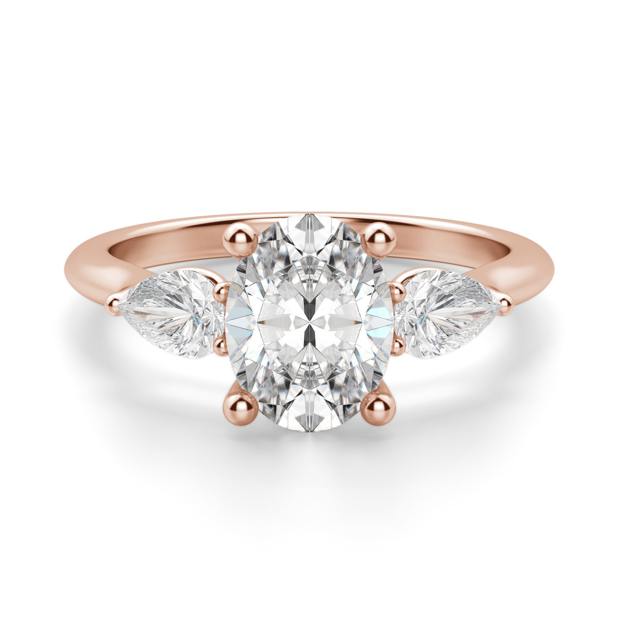 Anillo de Compromiso Clásico Corte Ovalado 1.50 ct con Piedras de Pera Diamante Natural Oro Rosa 750 (18K) (Rose)