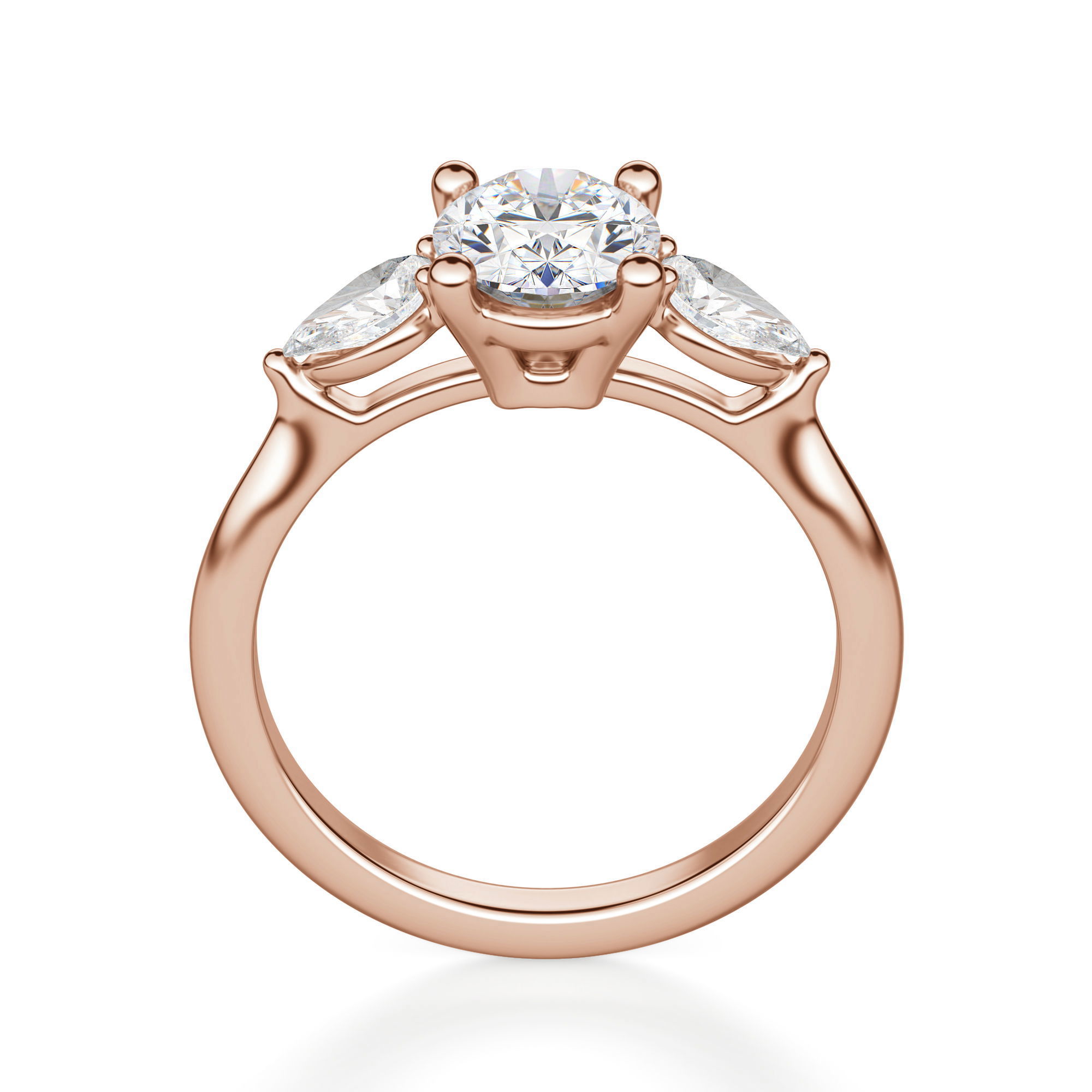 Anillo de Compromiso Clásico Corte Ovalado 1.50 ct con Piedras de Pera Diamante Natural Oro Rosa 750 (18K) (Rose) — Foto 2 de 2