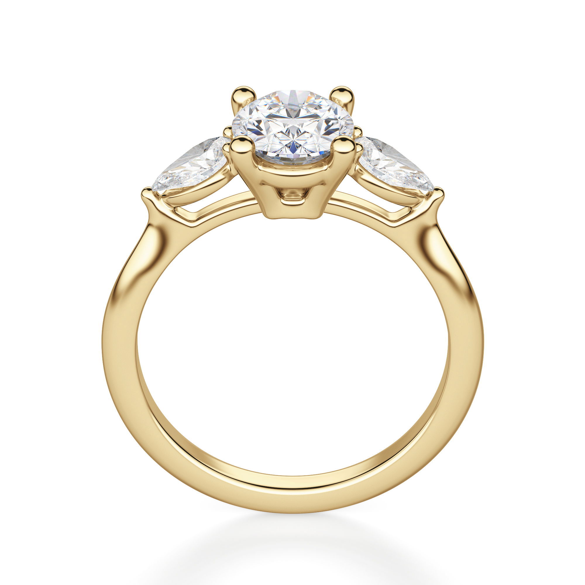 Anillo de Compromiso Clásico Corte Ovalado 1.00 ct con Piedras de Pera Diamante Natural Oro Amarillo 750 (18K) (Yellow) — Foto 2 de 2