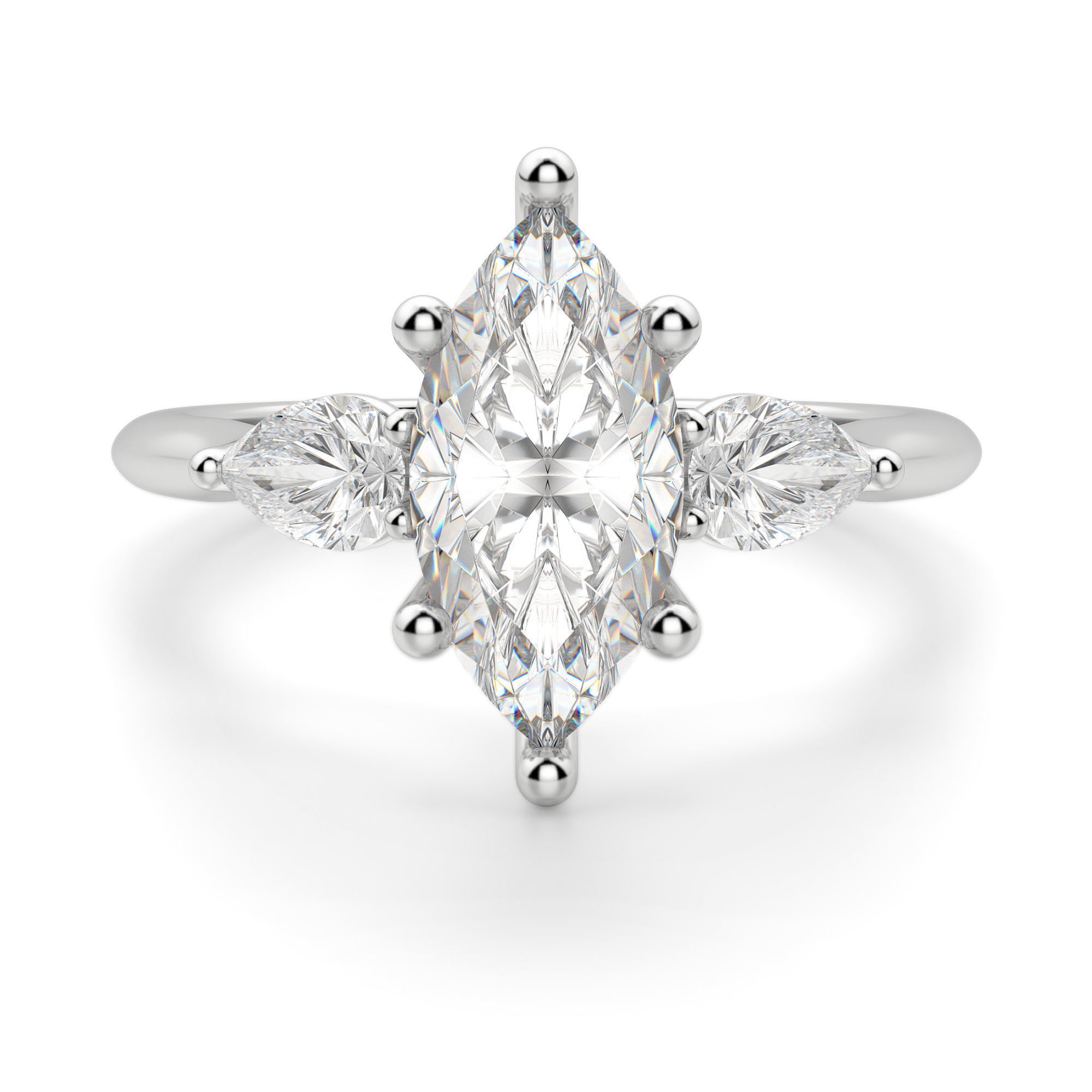 Anillo de Compromiso Clásico Marquesa 0.50 ct con Piedras de Pera Diamante Natural Oro Blanco 750 (18K) (White)