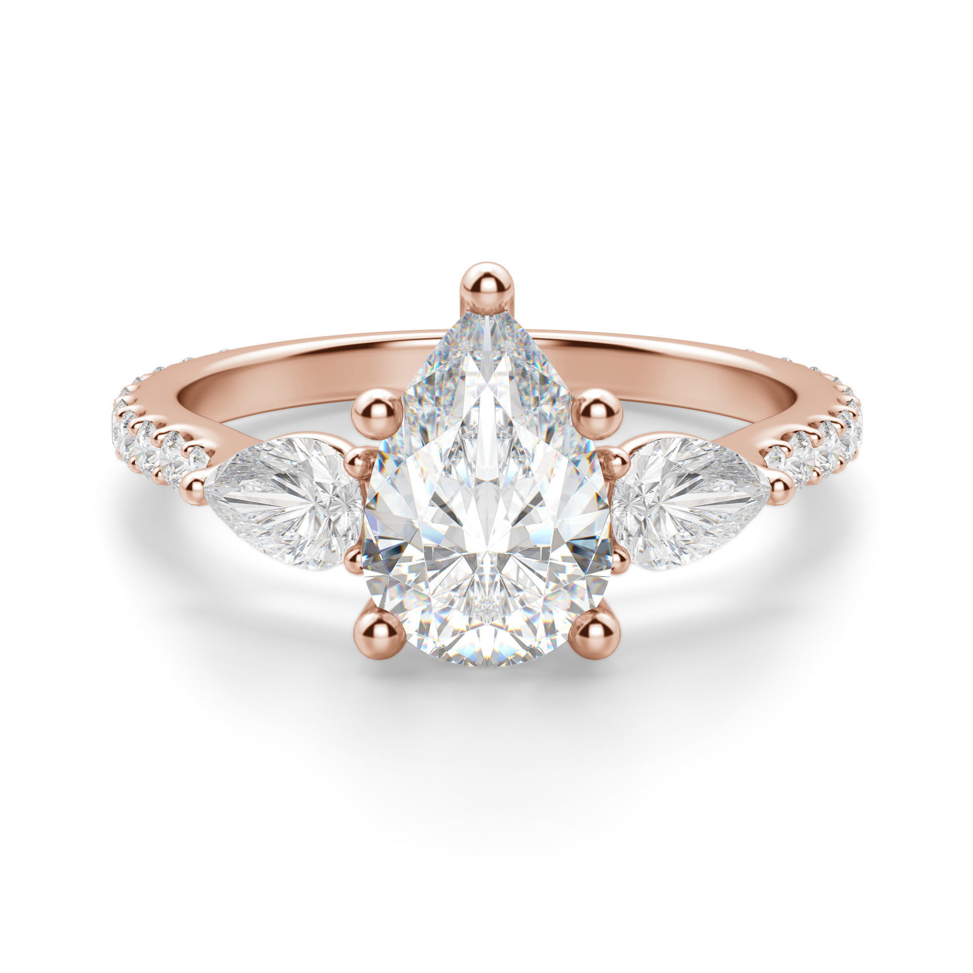 Anillo de Compromiso Acentuado Pera 0.75 ct con Piedras de Pera Diamante Natural Oro Rosa 750 (18K) (Rose)