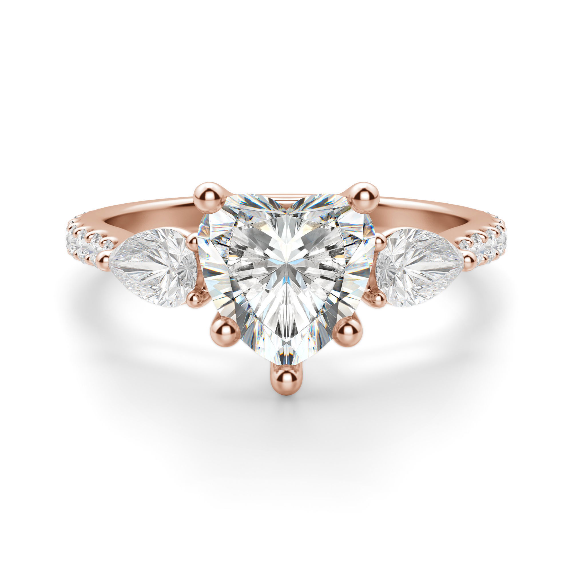 Anillo de Compromiso Acentuado Corazón 1.00 ct con Piedras de Pera Diamante Natural Oro Rosa 750 (18K) (Rose)