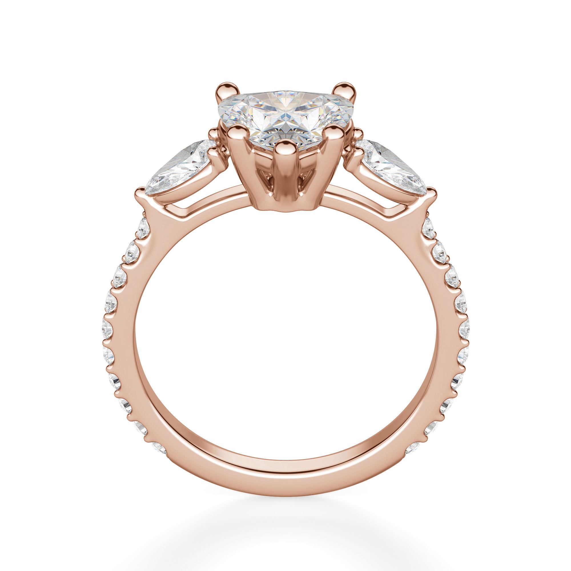 Anillo de Compromiso Acentuado Corazón 1.00 ct con Piedras de Pera Diamante Natural Oro Rosa 750 (18K) (Rose) — Foto 2 de 2
