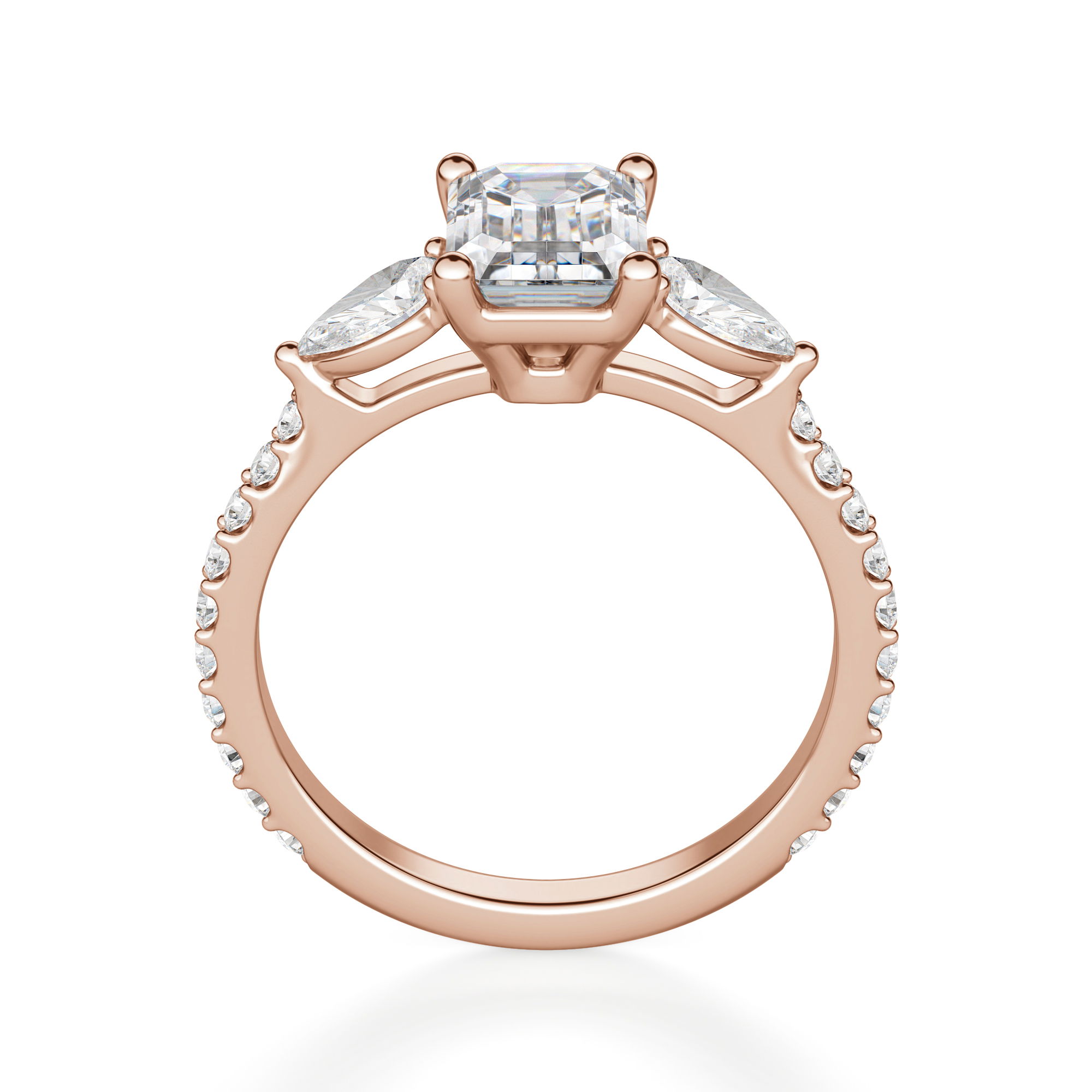 Anillo de Compromiso Acentuado Esmeralda 1.25 ct con Piedras de Pera Diamante Natural Oro Rosa 750 (18K) (Rose) — Foto 2 de 2