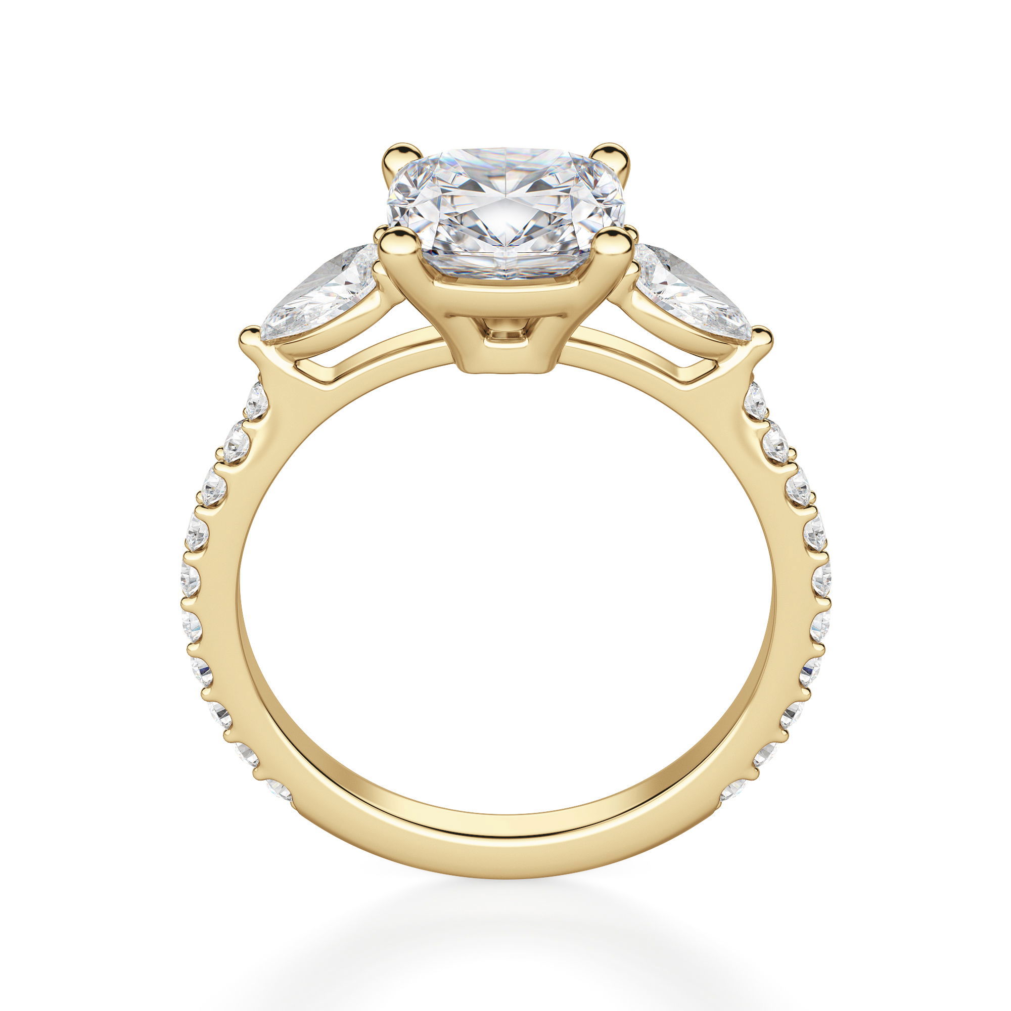 Anillo de Compromiso Acentuado Cojín 1.00 ct con Piedras de Pera Diamante Natural Oro Amarillo 750 (18K) (Yellow) — Foto 2 de 2