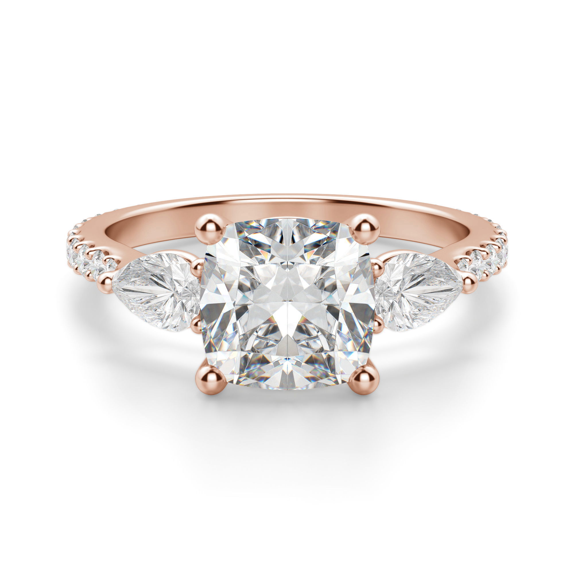 Omara.es Anillo de Compromiso Acentuado Cojín 1.00 ct con Piedras de Pera Rose
