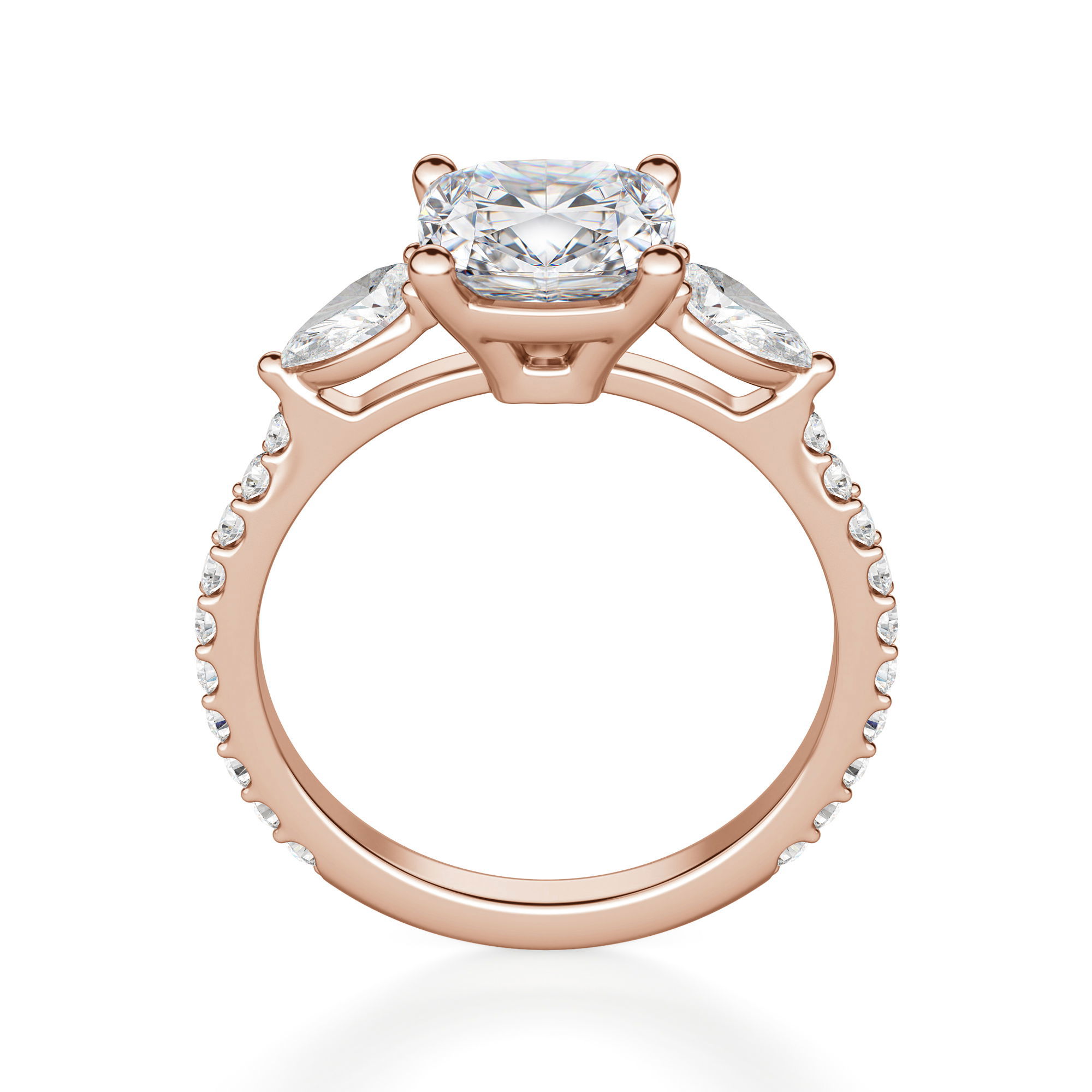 Anillo de Compromiso Acentuado Cojín 3.00 ct con Piedras de Pera Diamante Natural Oro Rosa 750 (18K) (Rose) — Foto 2 de 2