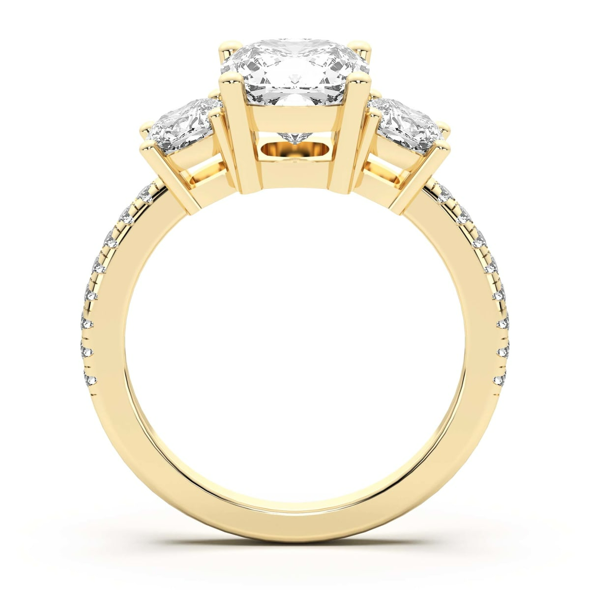 Anillo de Compromiso de Tres Piedras Acentuado Cojín 0.75 ct Diamante Natural Oro Amarillo 750 (18K) (Yellow) — Foto 2 de 2