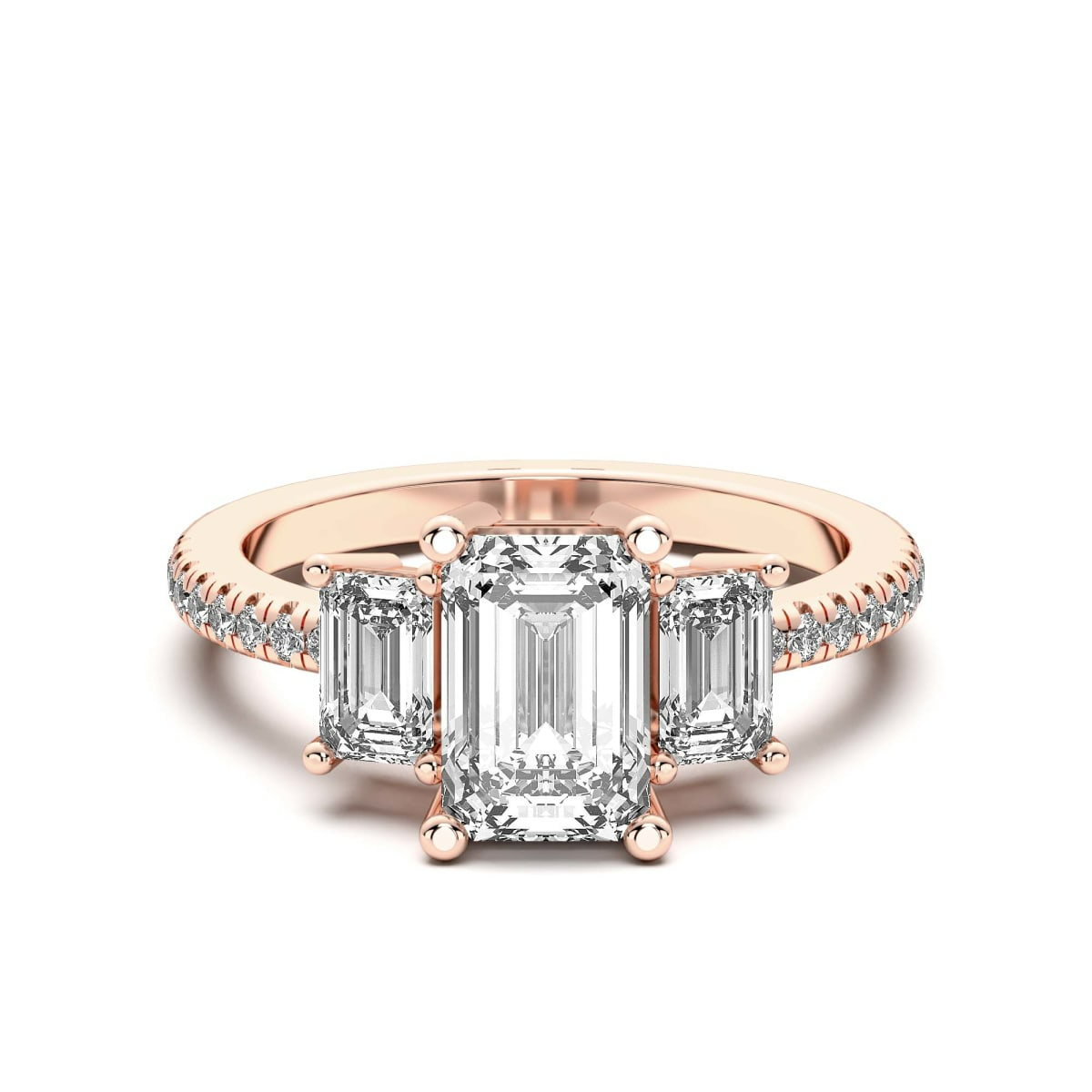 Omara.es Anillo de Compromiso de Tres Piedras Acentuado Esmeralda 0.75 Rose