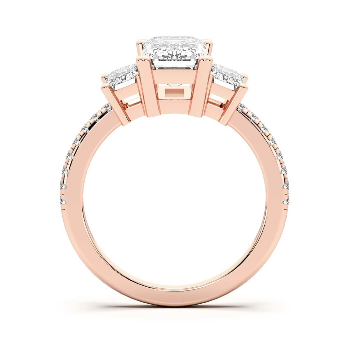 Anillo de Compromiso de Tres Piedras Acentuado Esmeralda 0.50 ct Diamante Natural Oro Rosa 750 (18K) (Rose) — Foto 2 de 2