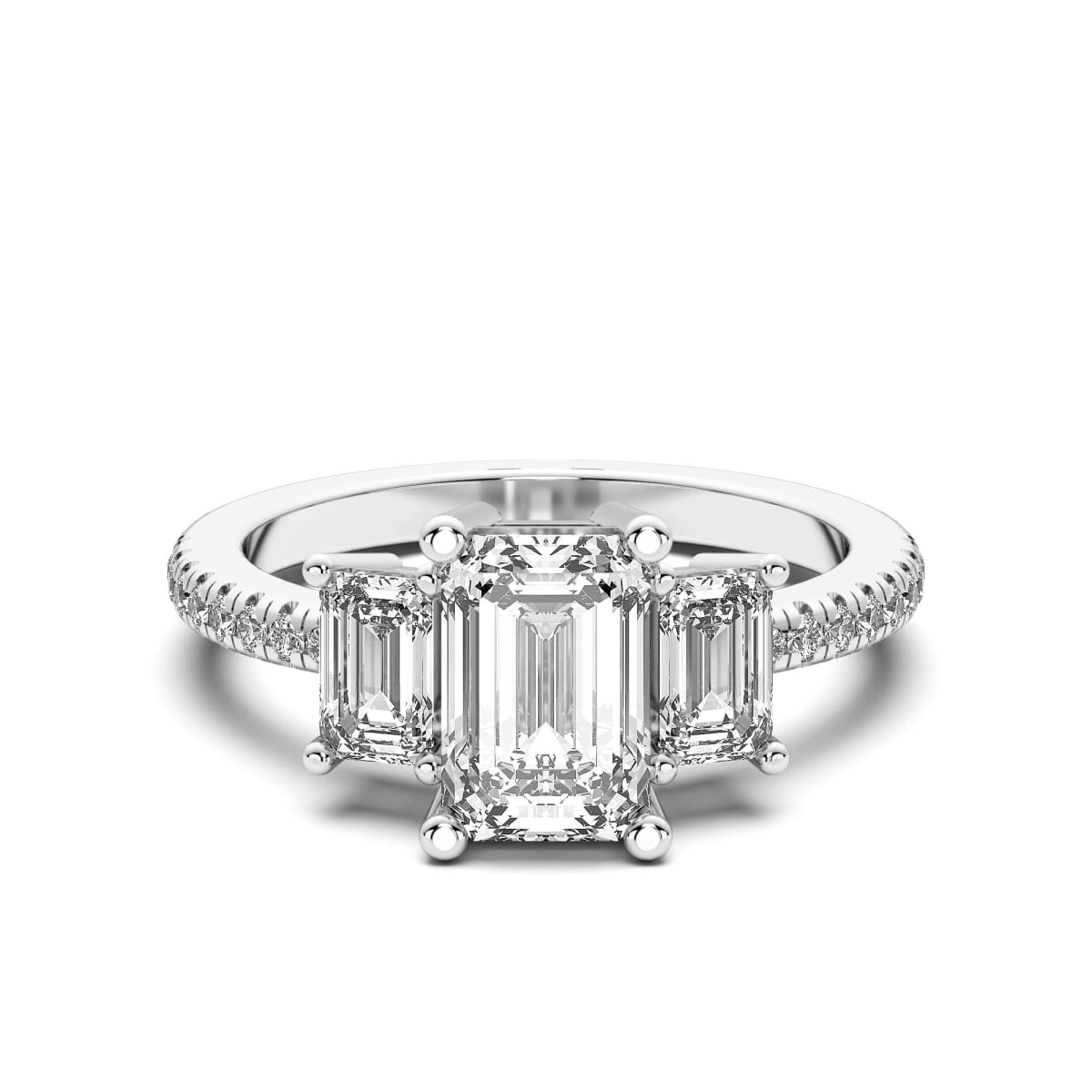 Omara.es Anillo de Compromiso de Tres Piedras Acentuado Esmeralda 0.75 White