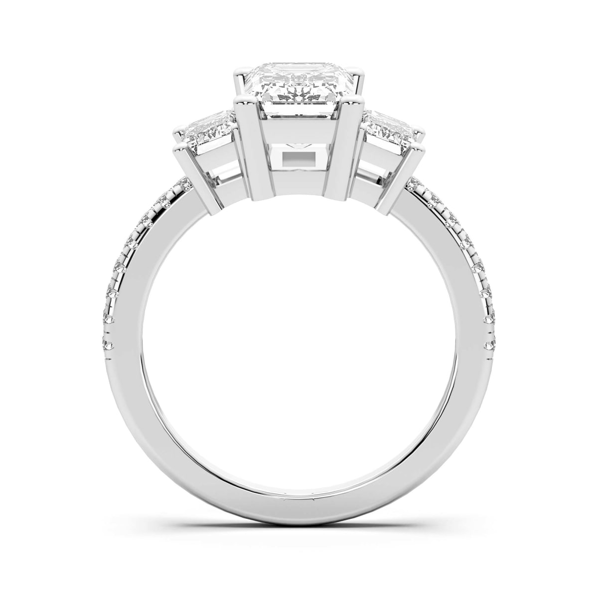 Anillo de Compromiso de Tres Piedras Acentuado Esmeralda 0.75 ct Diamante Natural Oro Blanco 750 (18K) (White) — Foto 2 de 2