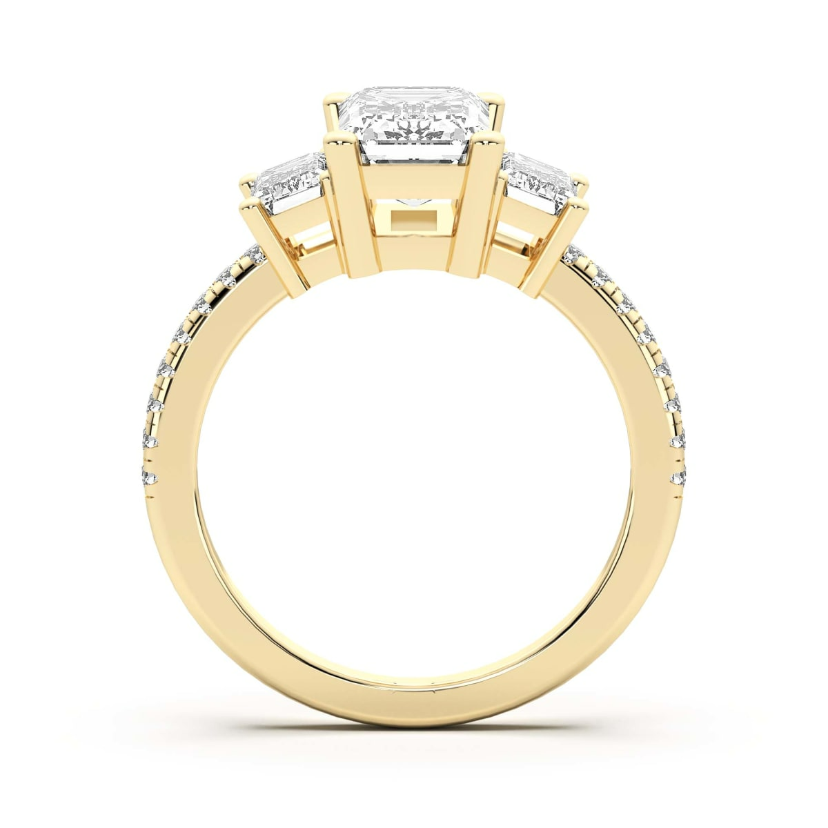 Anillo de Compromiso de Tres Piedras Acentuado Esmeralda 1.00 ct Diamante Natural Oro Amarillo 750 (18K) (Yellow) — Foto 2 de 2
