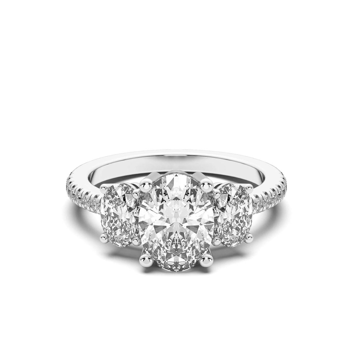 Anillo de Compromiso de Tres Piedras Acentuado Corte Ovalado 2.00 ct Diamante Natural Platino 950 (White)