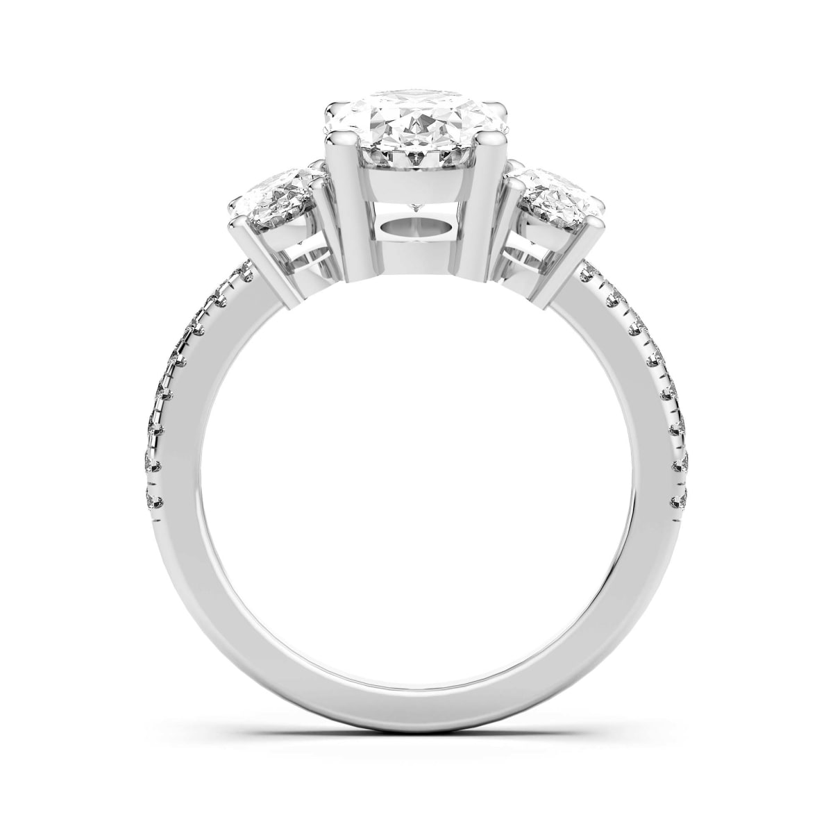 Anillo de Compromiso de Tres Piedras Acentuado Corte Ovalado 2.00 ct Diamante Natural Platino 950 (White) — Foto 2 de 2