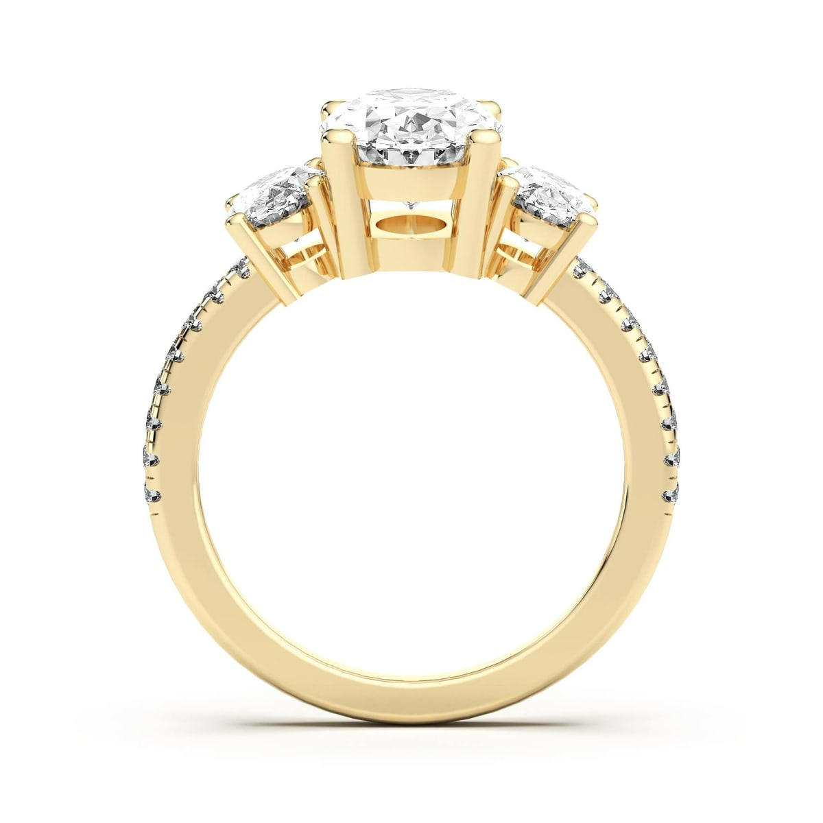 Anillo de Compromiso de Tres Piedras Acentuado Corte Ovalado 3.00 ct Diamante Natural Oro Amarillo 585 (14K) (Yellow) — Foto 2 de 2